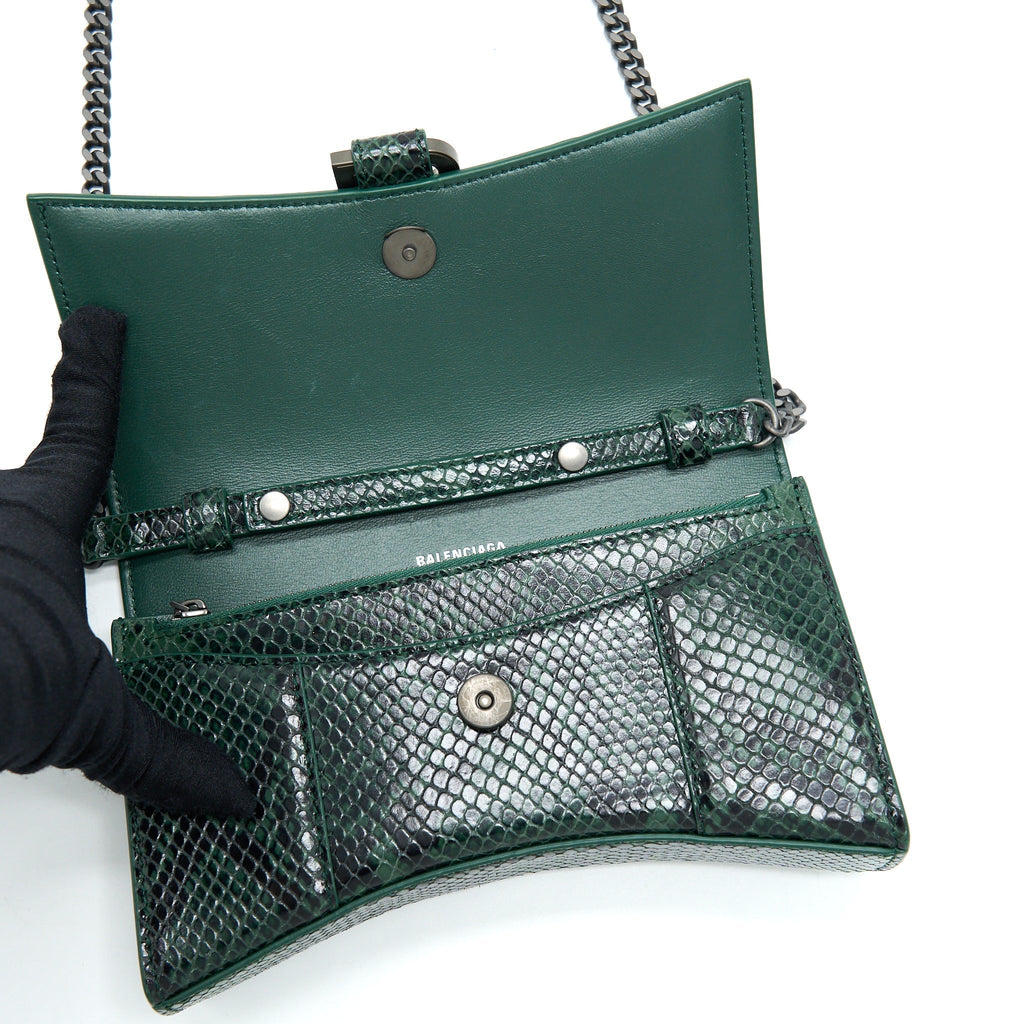 balenciaga-hourglass-wallet-with-chain-python-embossed-calfskin-black-dark-green