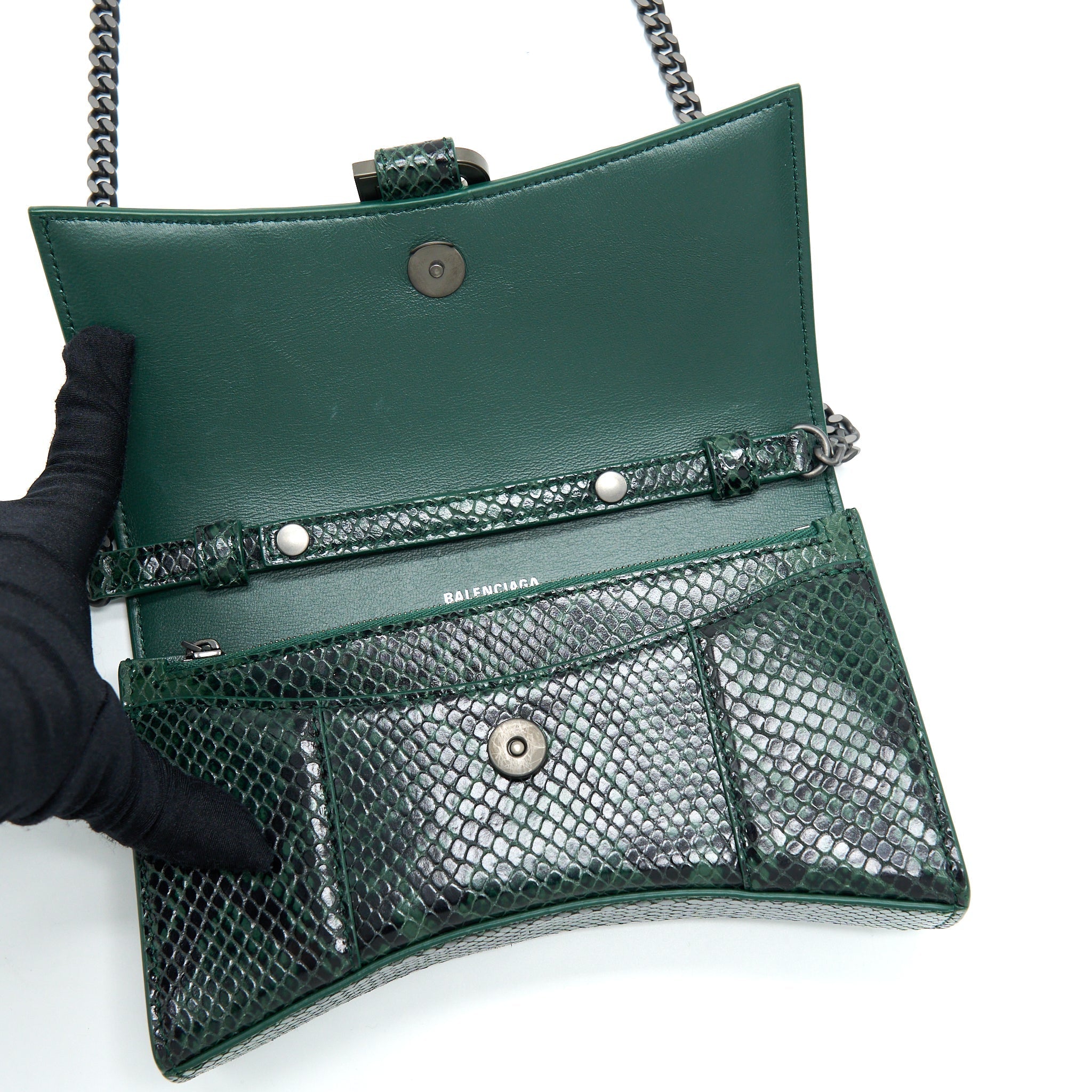 balenciaga-hourglass-wallet-with-chain-python-embossed-calfskin-black-dark-green