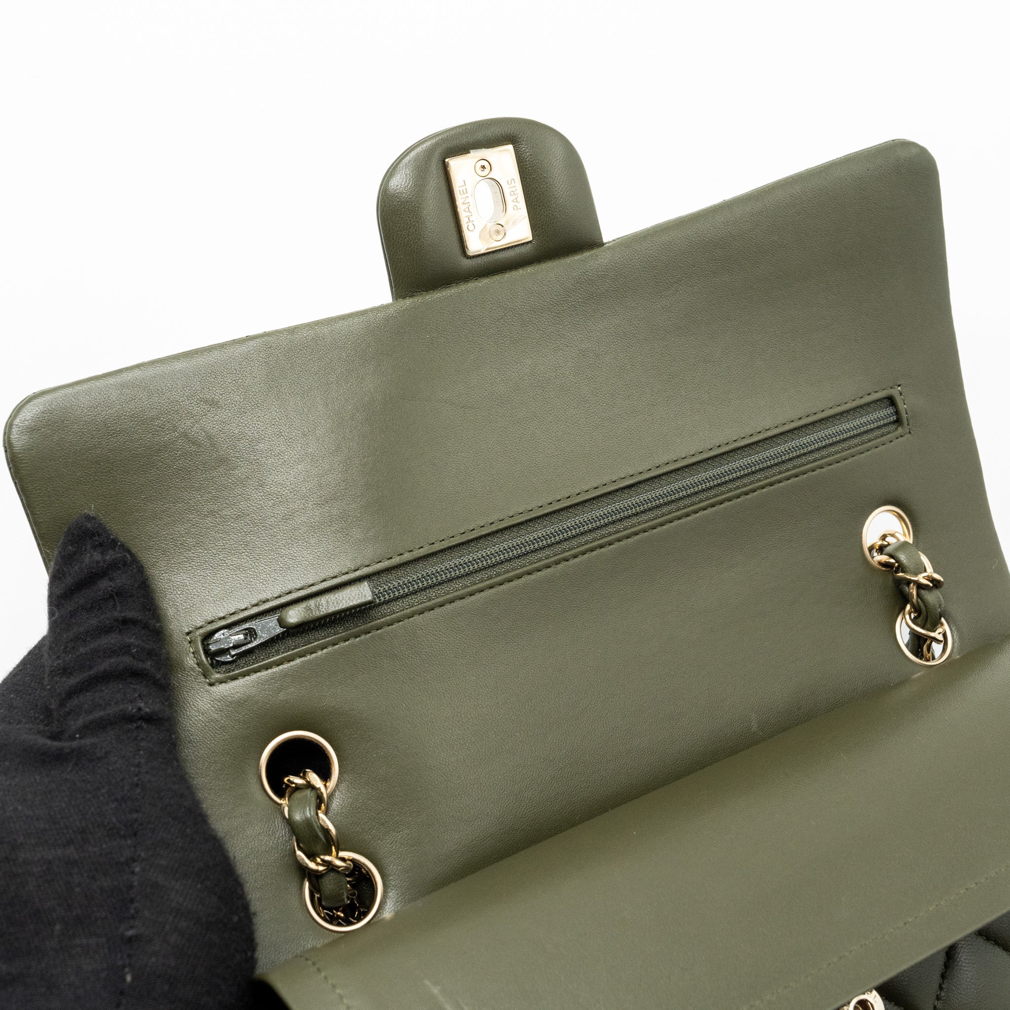 chanel-22k-medium-classic-double-flap-bag-lambskin-olive-green-lghwmicrochip