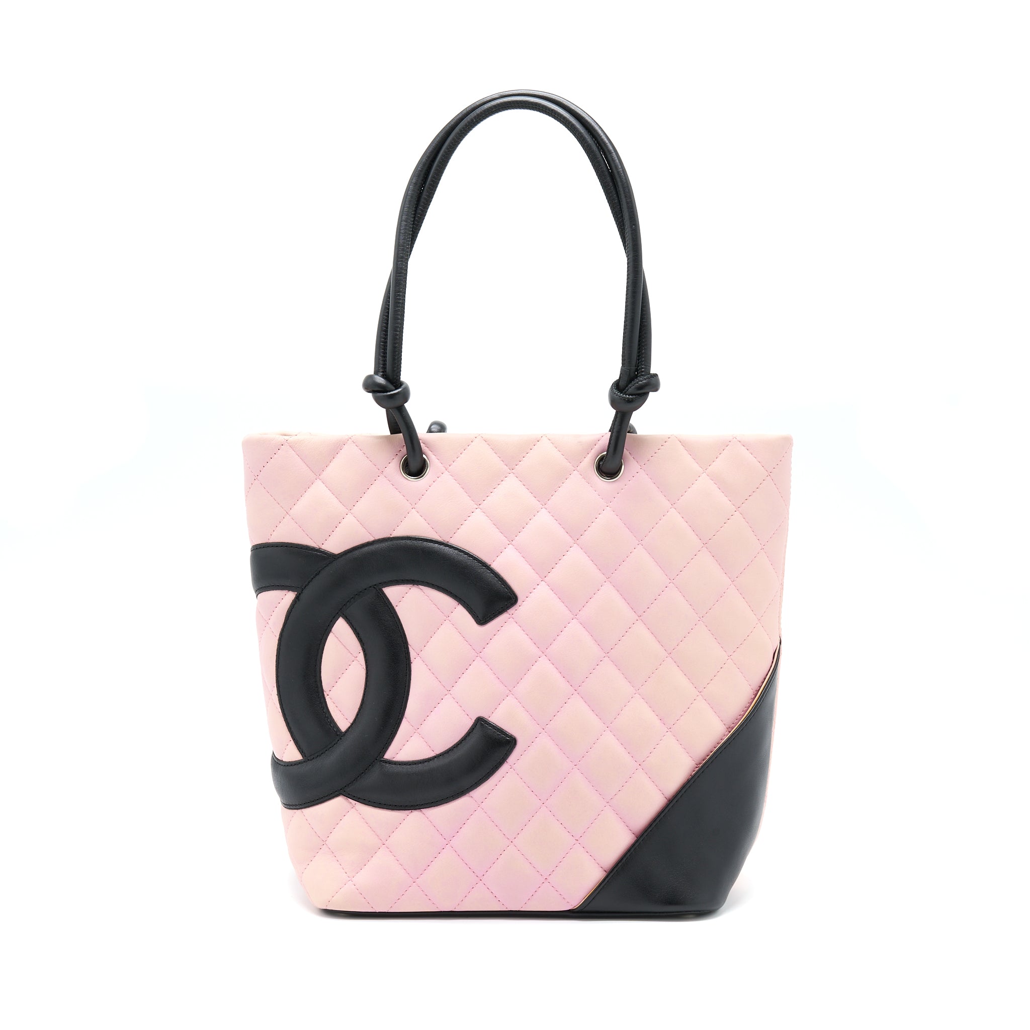 chanel-vintage-camnon-tote-pink-black-shw