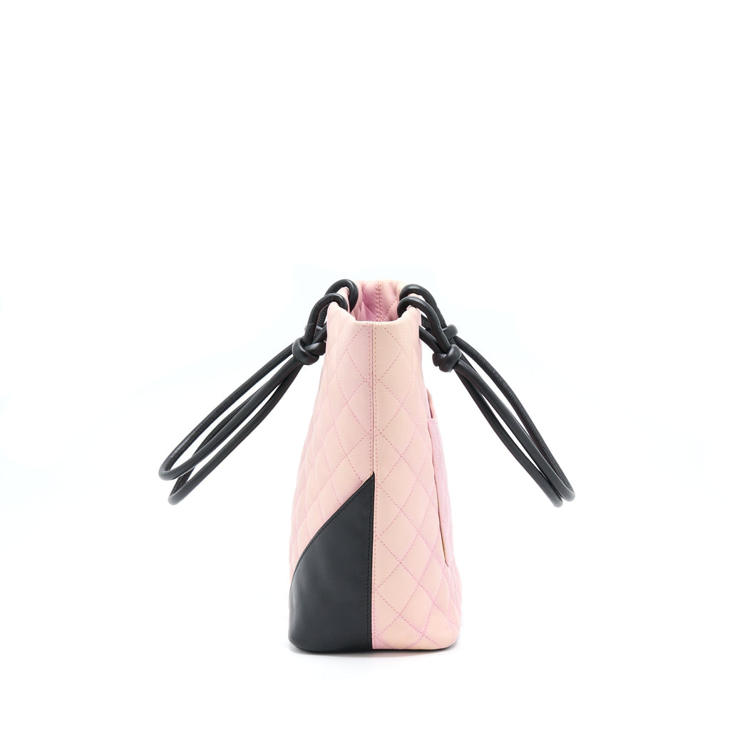 chanel-vintage-camnon-tote-pink-black-shw