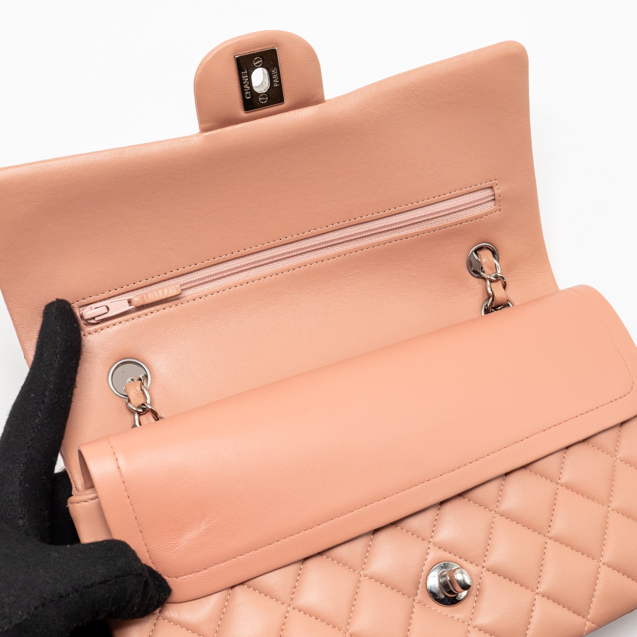 chanel-medium-classic-double-flap-bag-lambskin-pink-shw-microchip