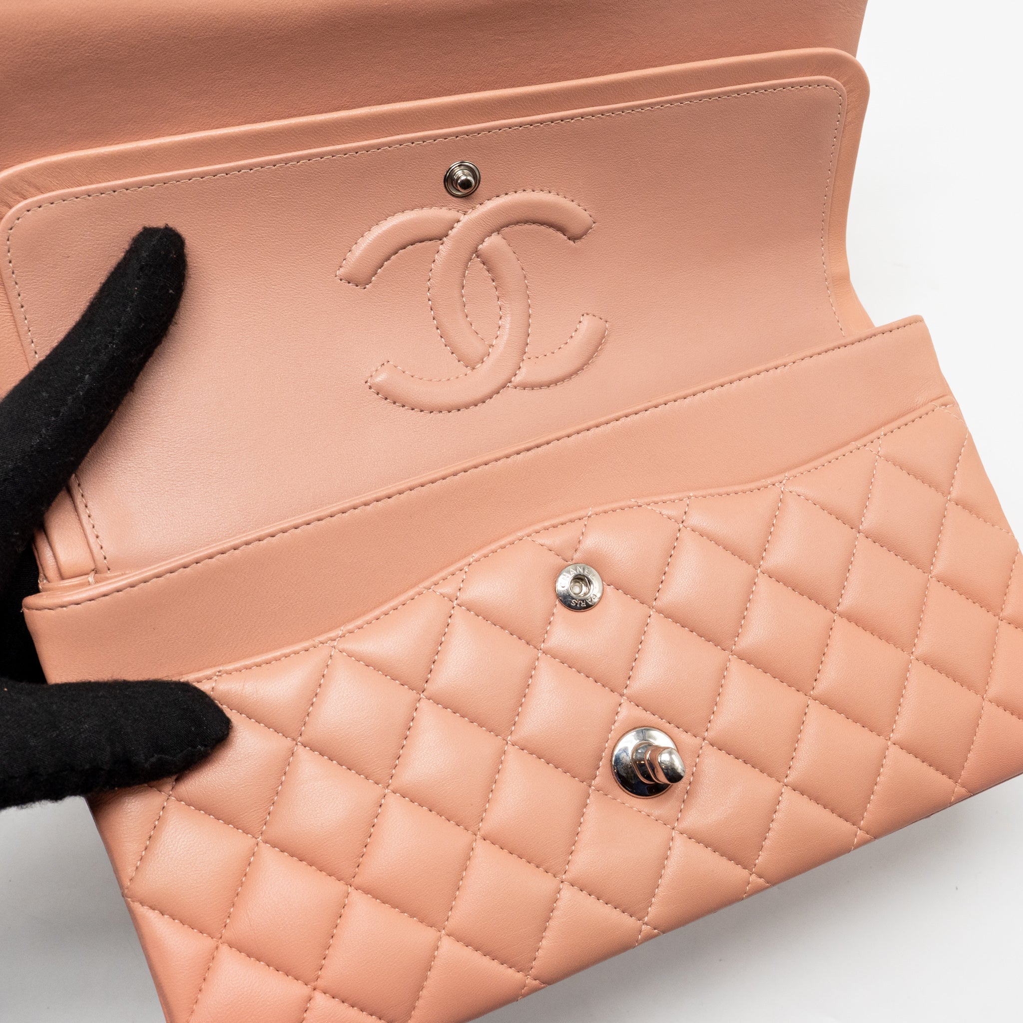 chanel-medium-classic-double-flap-bag-lambskin-pink-shw-microchip