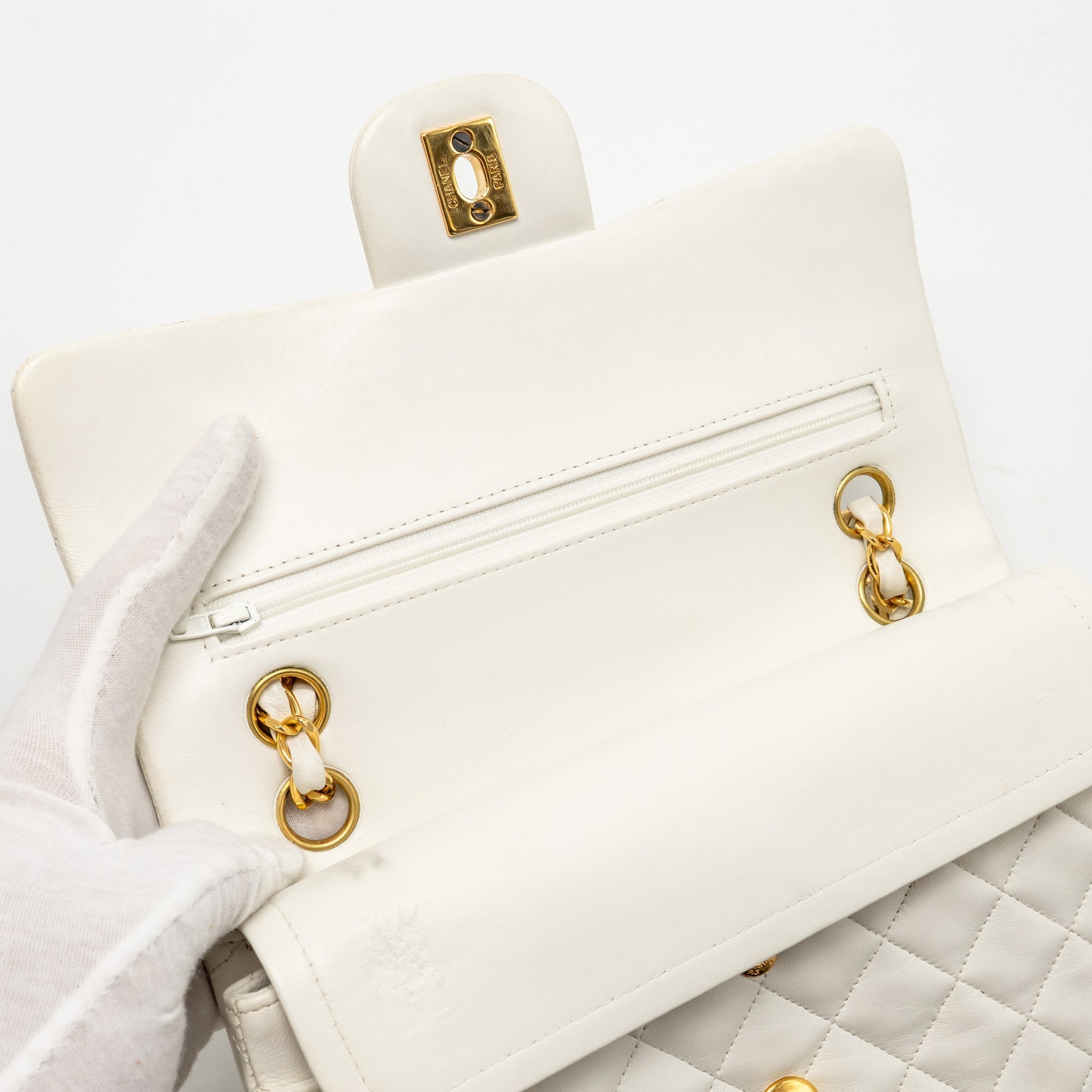 chanel-vintage-small-classic-double-flap-bag-lambskin-white-ghw