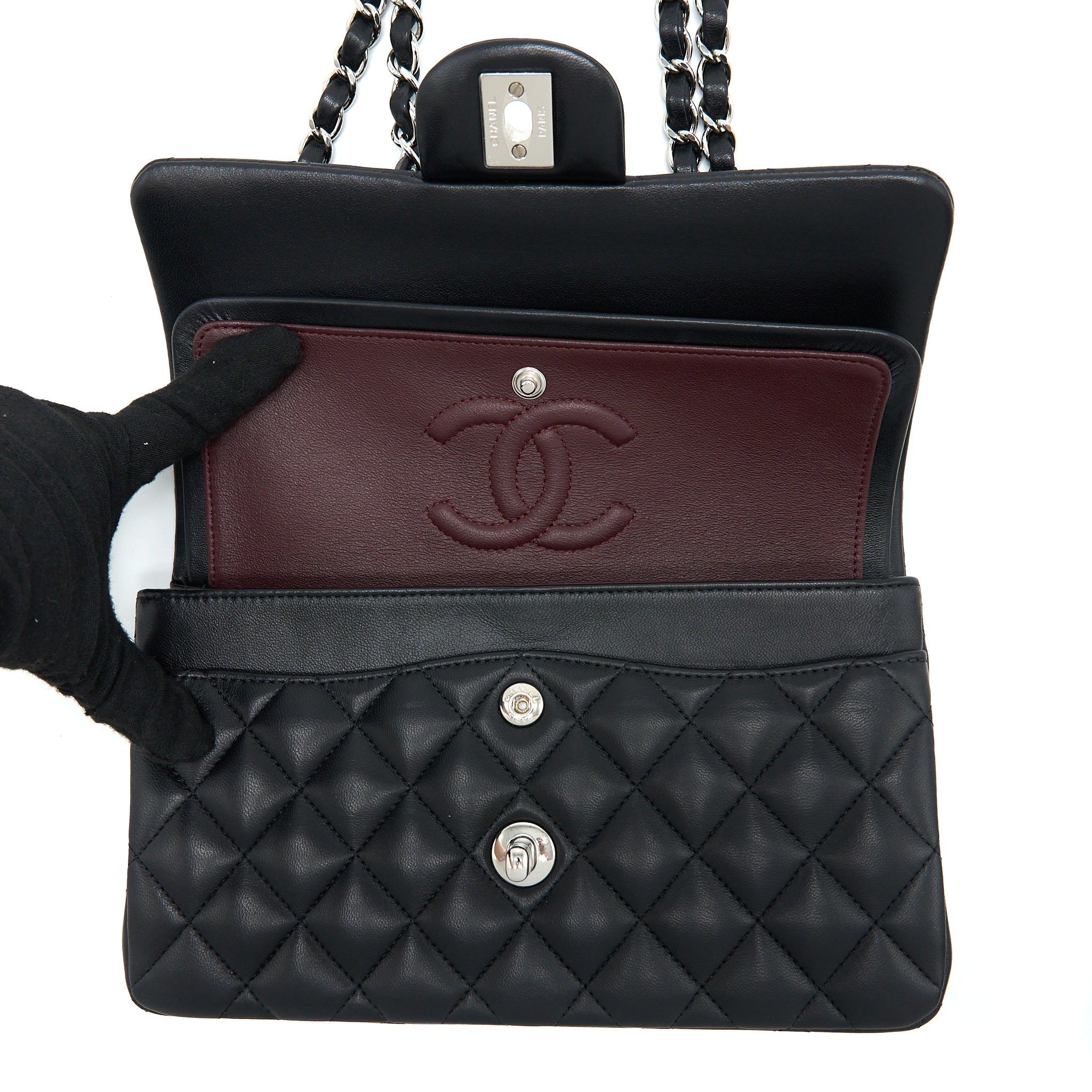 chanel-small-classic-double-flap-bag-lambskin-black-shw-1