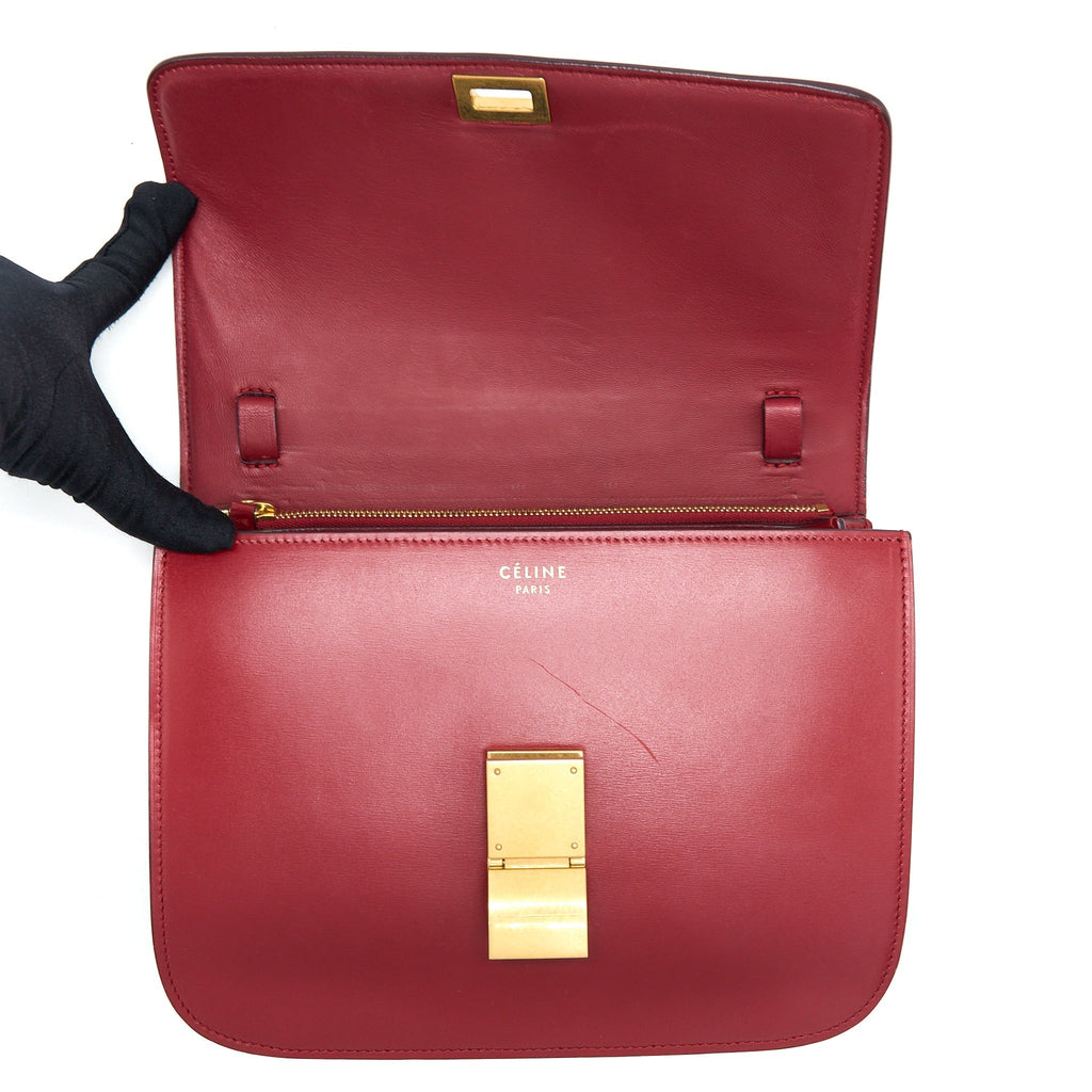 celine-medium-classic-box-calfskin-red-brushed-ghw-1