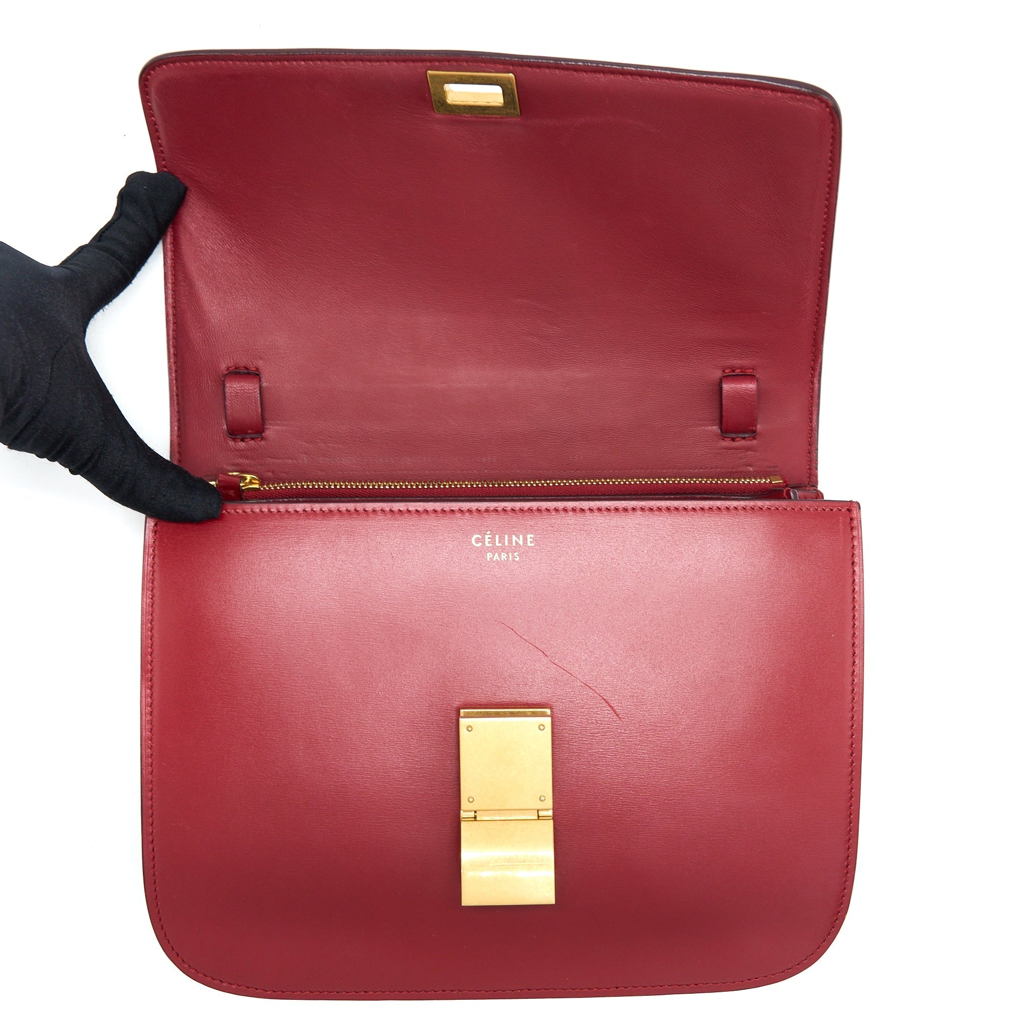 celine-medium-classic-box-calfskin-red-brushed-ghw-1