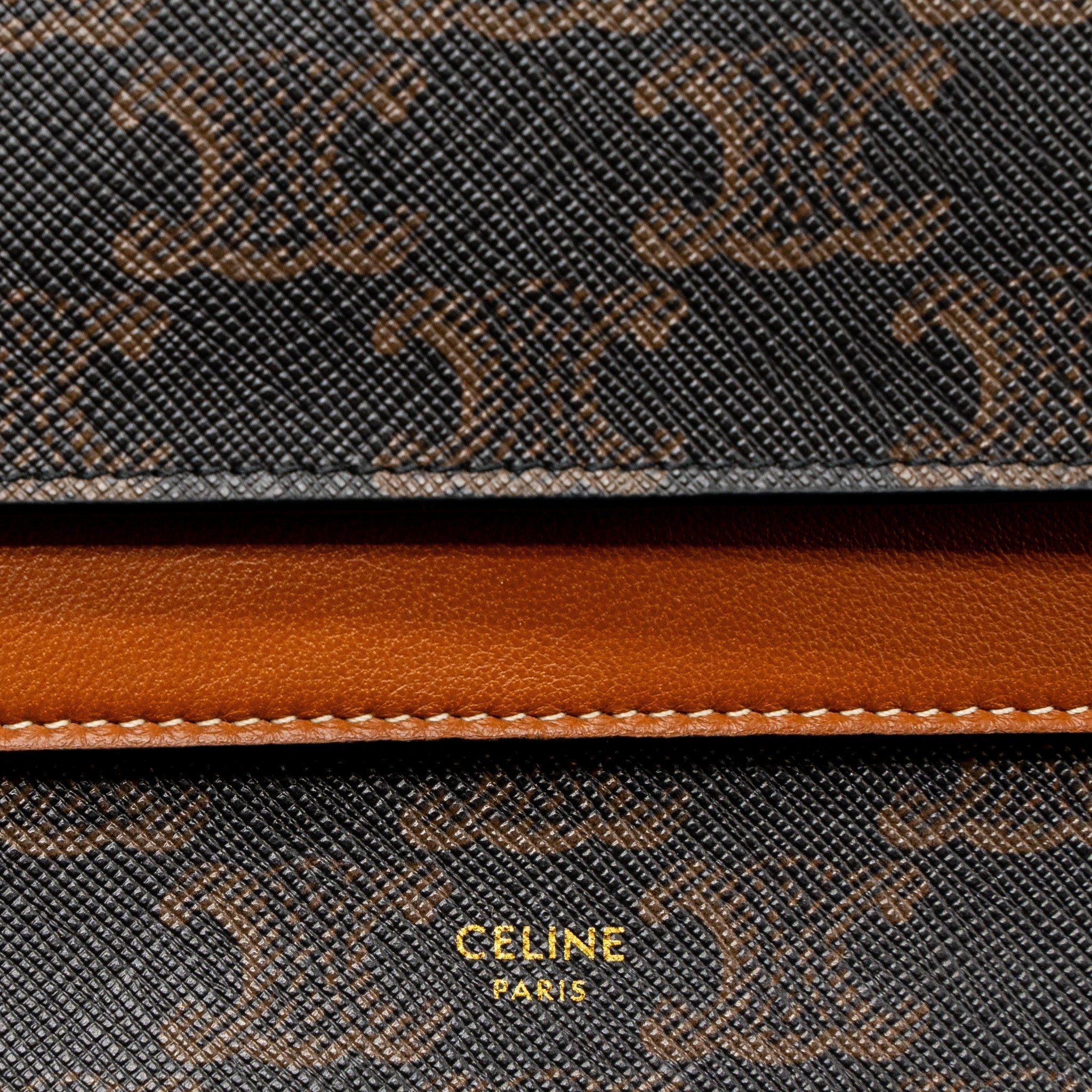 celine-wallet-on-strap-triomphe-canvas-smooth-lambskin-tan-ghw