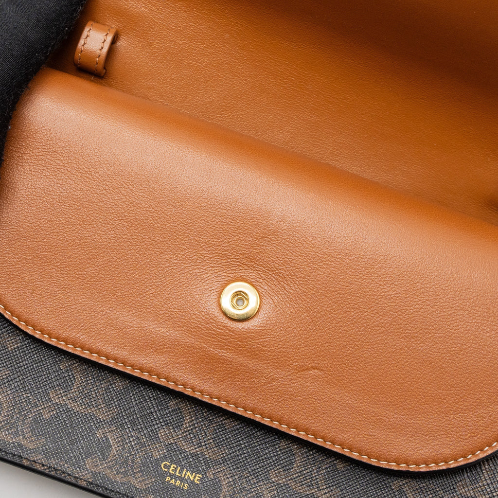celine-wallet-on-strap-triomphe-canvas-smooth-lambskin-tan-ghw