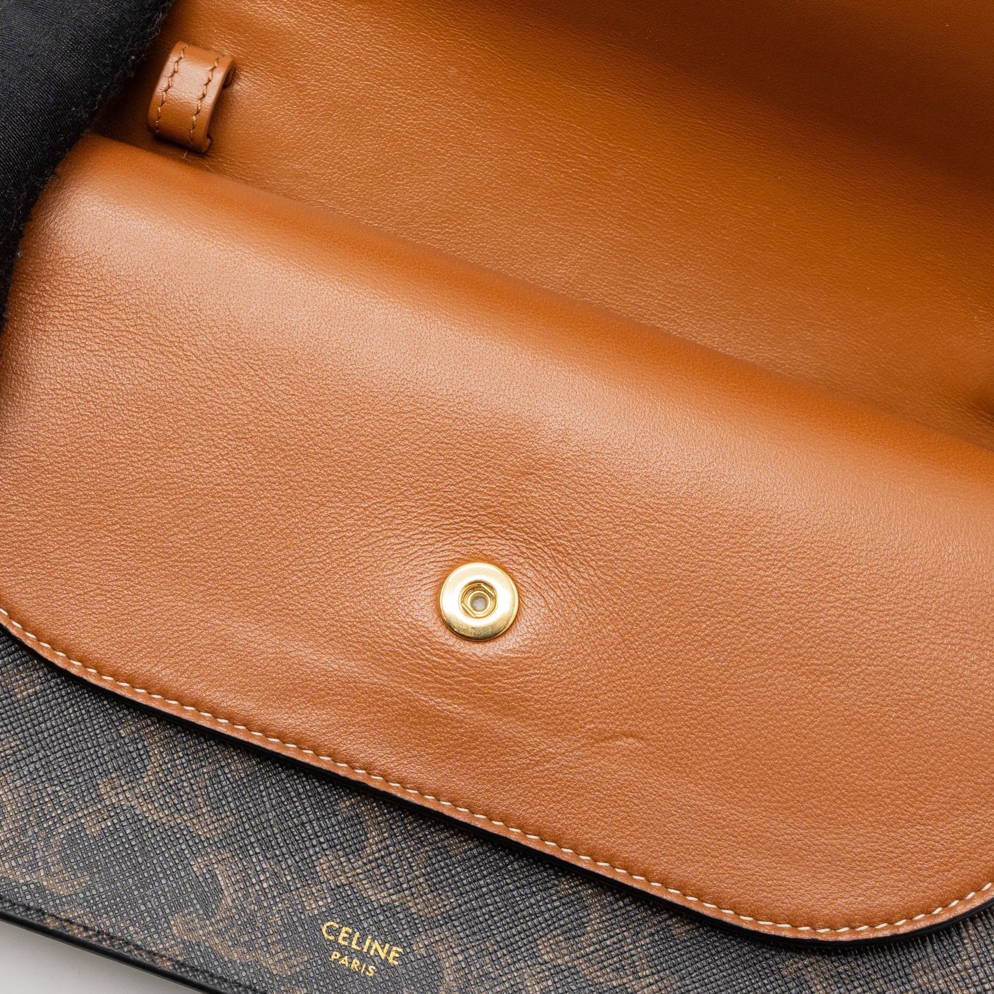 celine-wallet-on-strap-triomphe-canvas-smooth-lambskin-tan-ghw