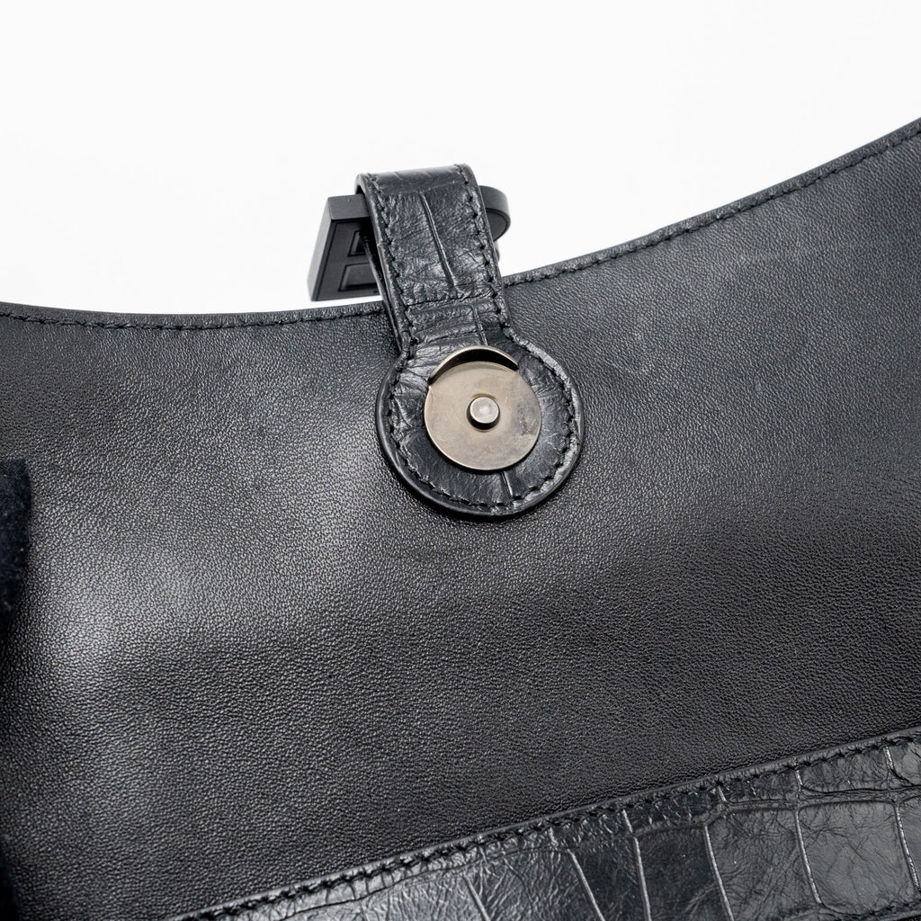 balenciaga-downtown-small-shoudler-bag-crocodile-embossed-black-with-black-hardware