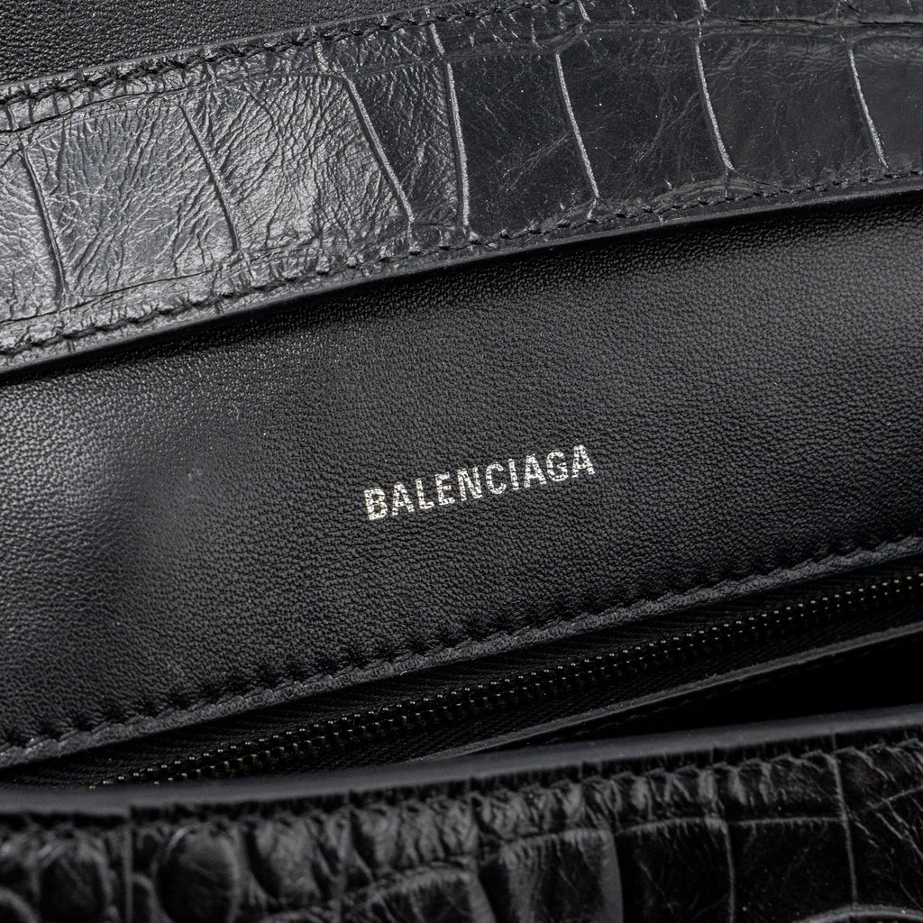 balenciaga-downtown-small-shoudler-bag-crocodile-embossed-black-with-black-hardware