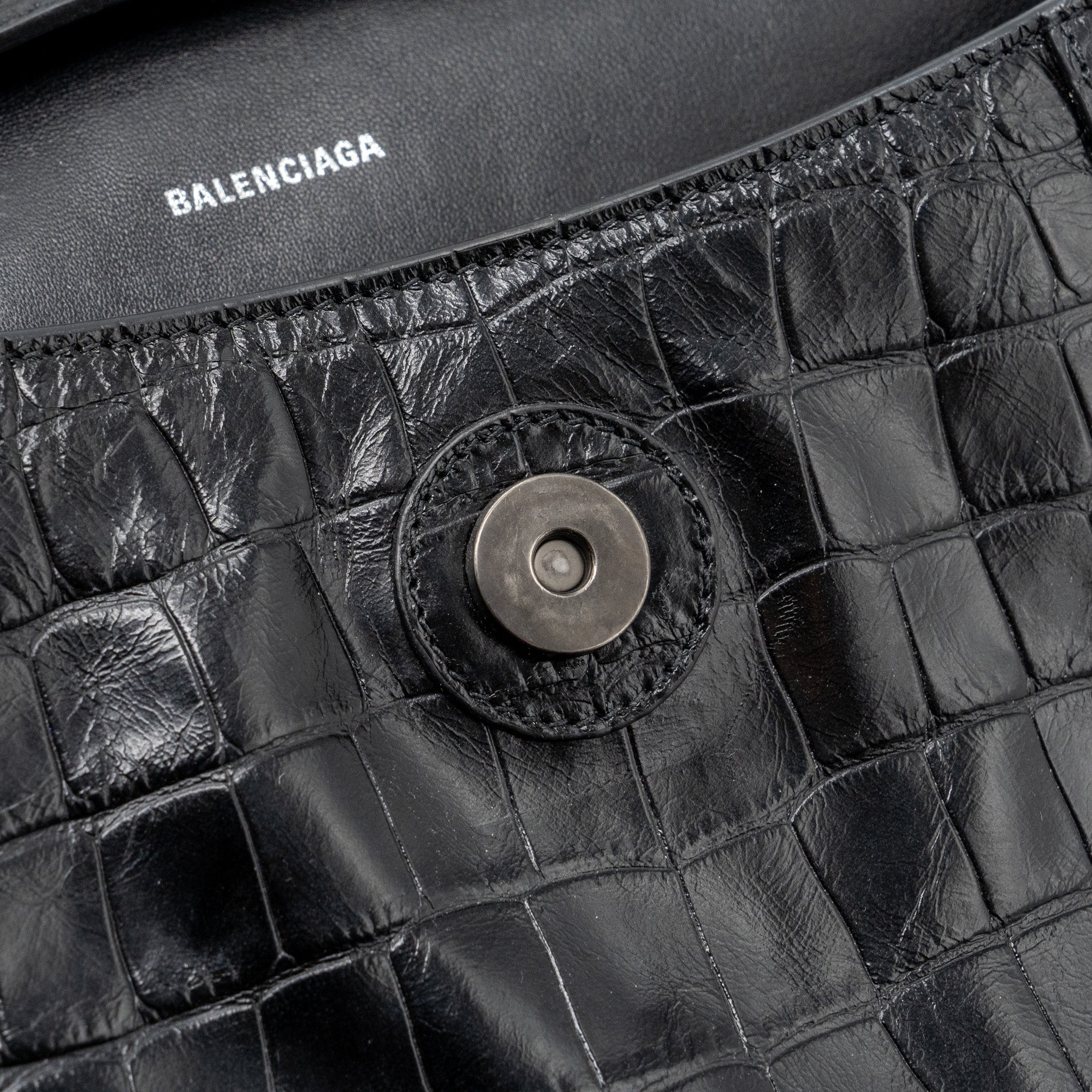 balenciaga-downtown-small-shoudler-bag-crocodile-embossed-black-with-black-hardware