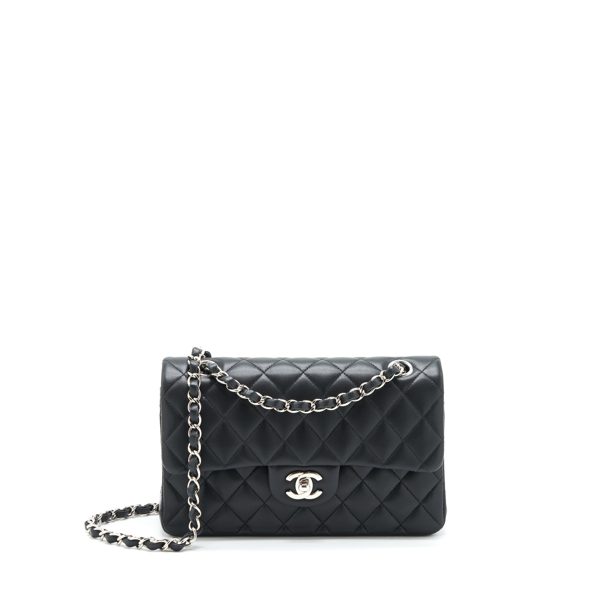 chanel-small-classic-double-flap-bag-lambskin-black-shw