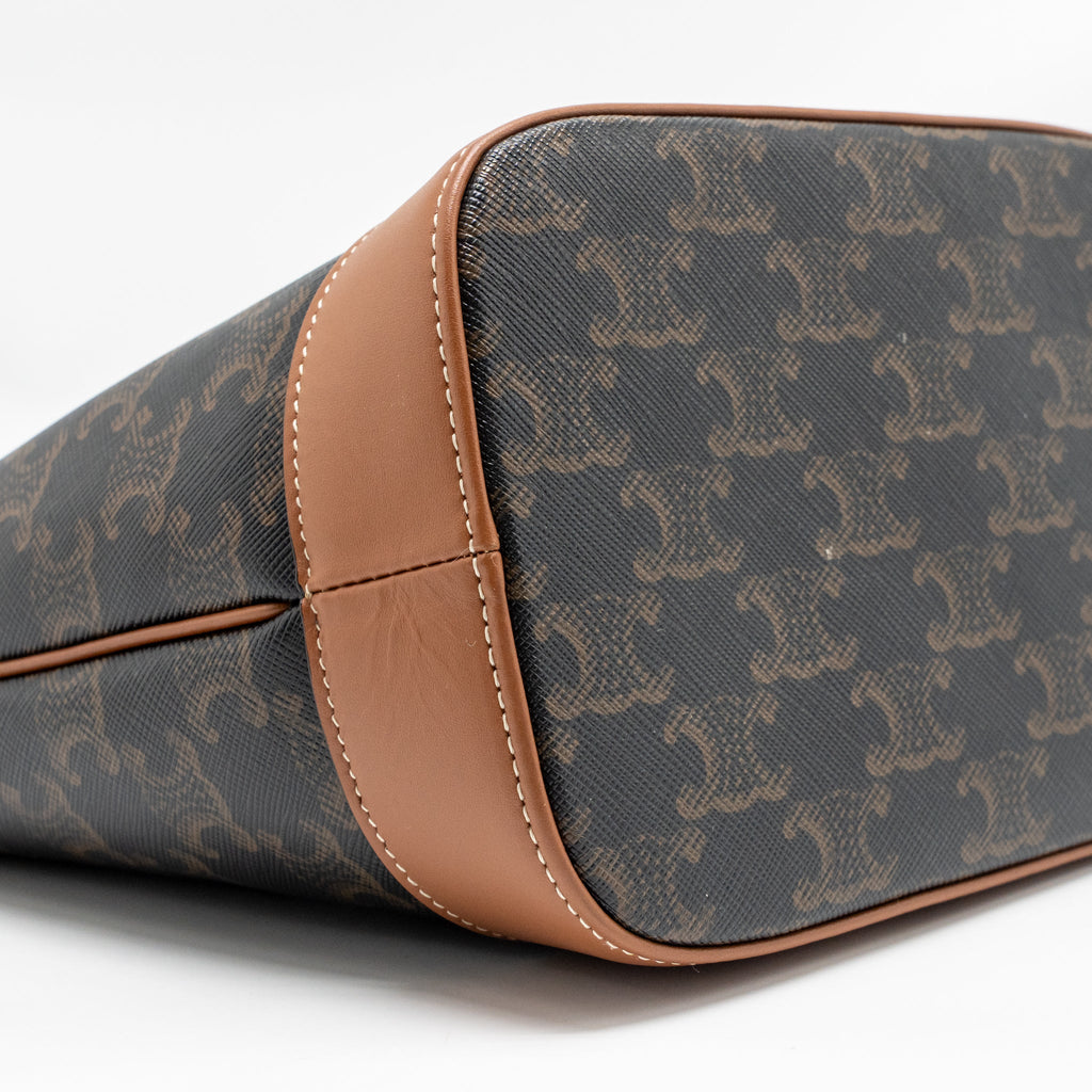 celine-small-bucket-bag-triomphe-canvas-calfskin-tan-ghw-1