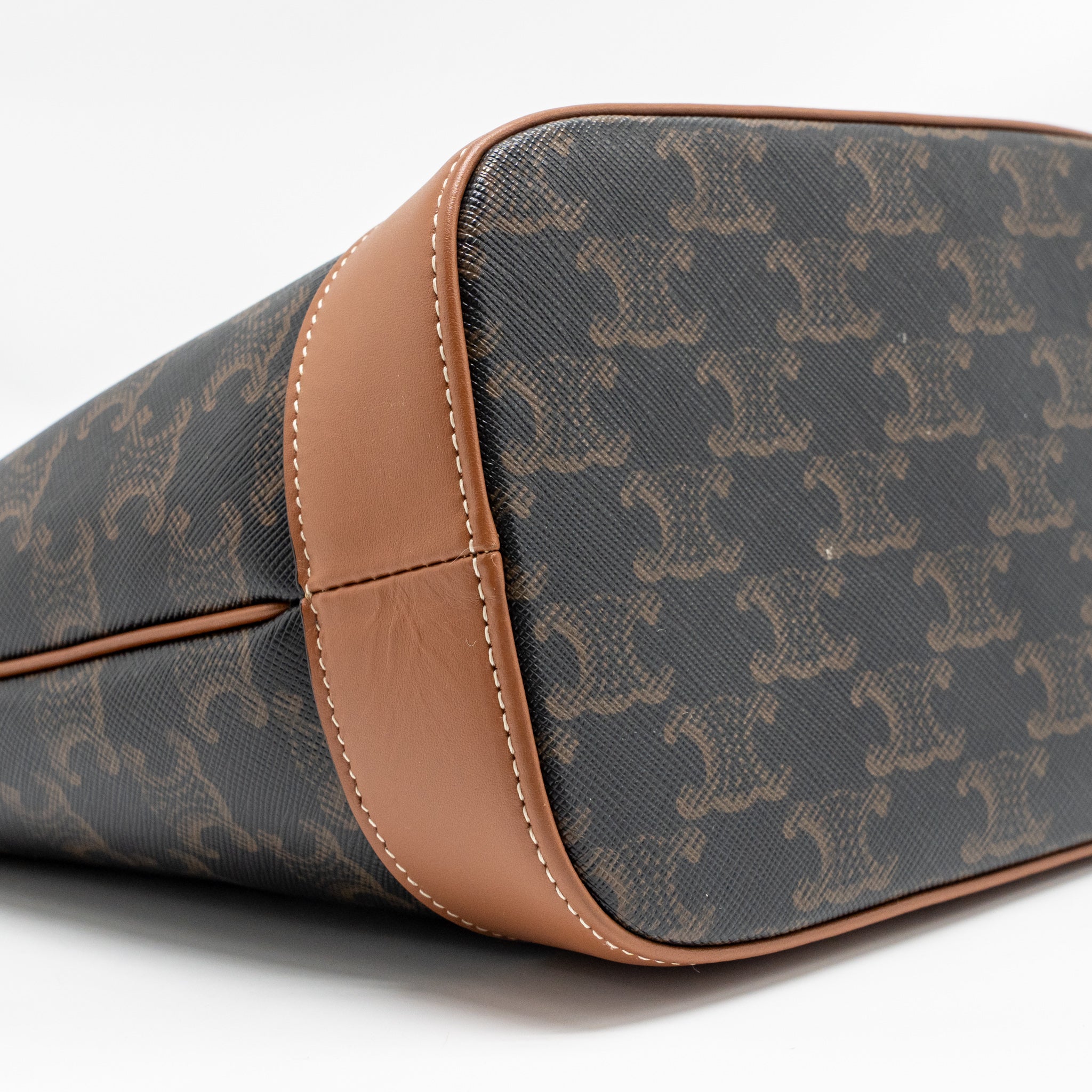 celine-small-bucket-bag-triomphe-canvas-calfskin-tan-ghw-1