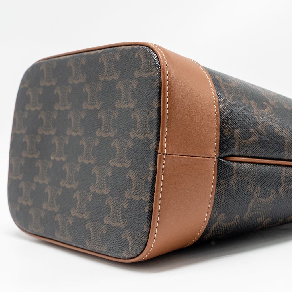 celine-small-bucket-bag-triomphe-canvas-calfskin-tan-ghw-1
