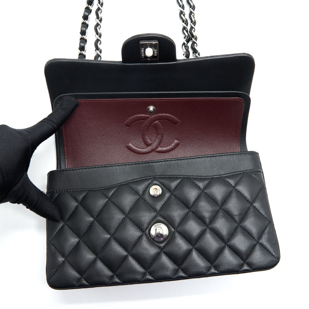 chanel-small-classic-double-flap-bag-lambskin-black-shw