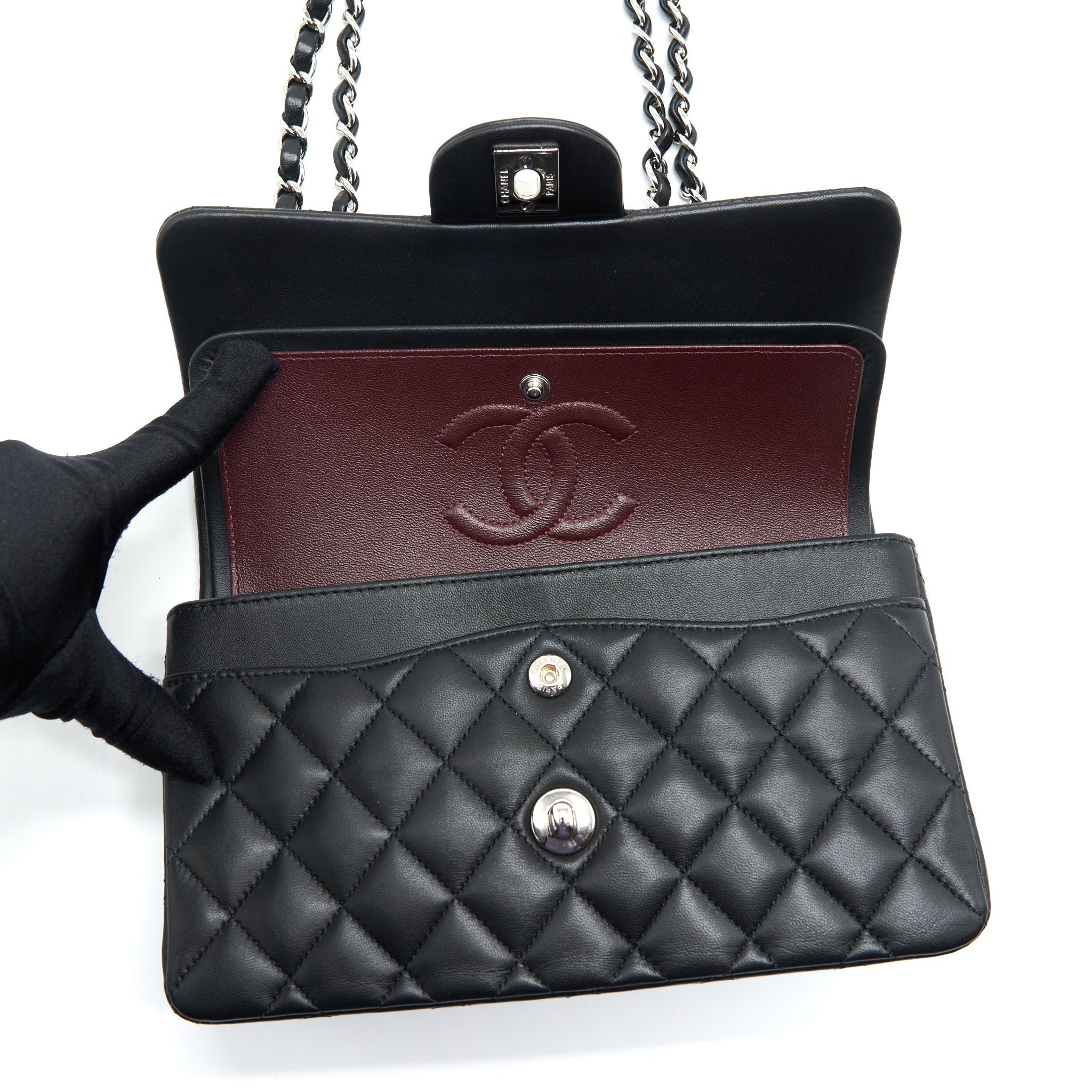 chanel-small-classic-double-flap-bag-lambskin-black-shw