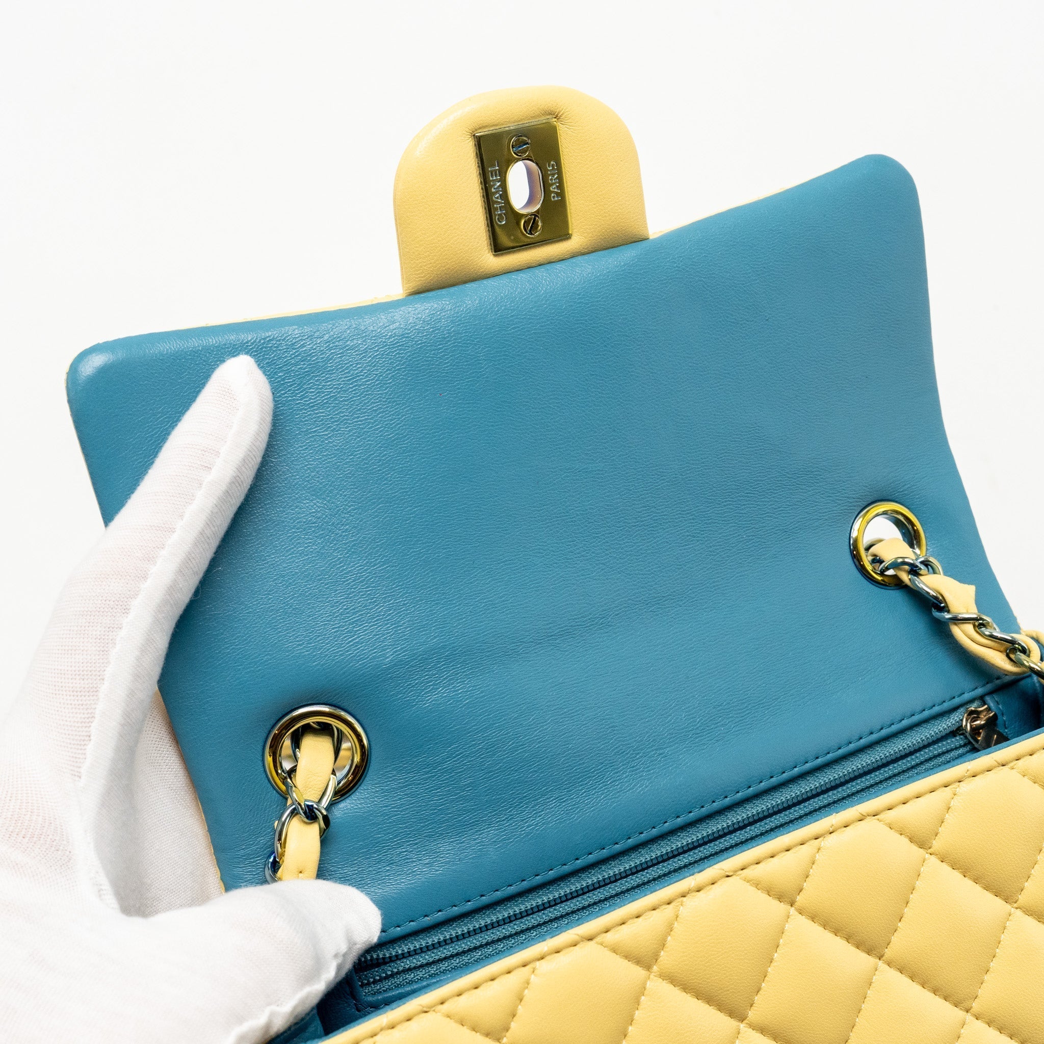 chanel-mini-rectangular-flap-bag-lambskin-yelllow-blue-with-iridescent-blue-hardware-copy-1