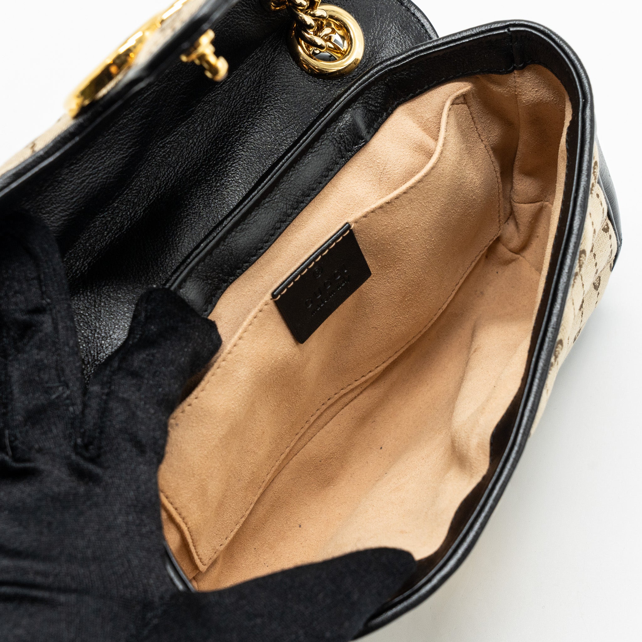 gucci-mini-gg-marmont-bag-gg-canvas-leather-beige-black-ghw