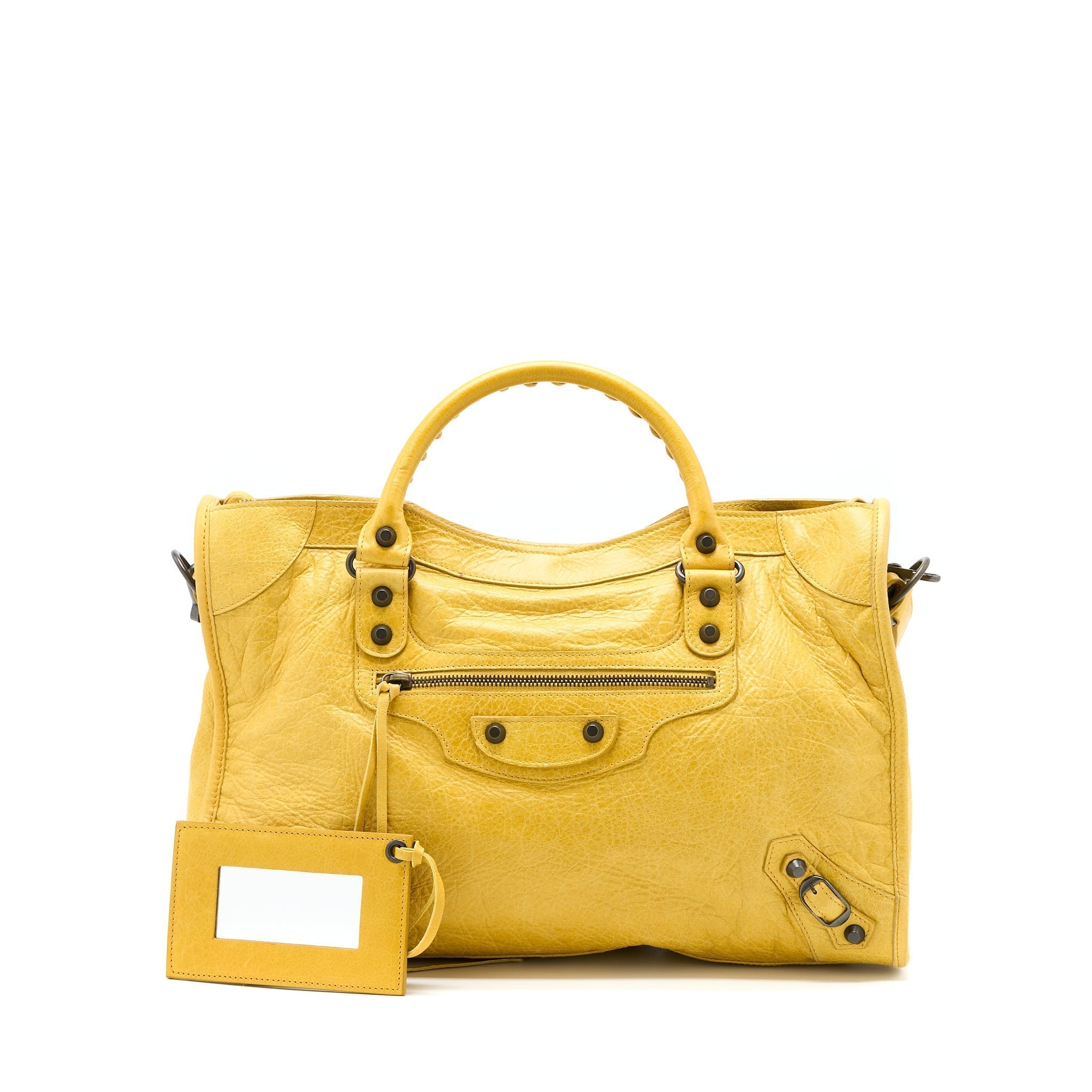 balenciaga-classic-city-bag-lambskin-yellow-black-hardware