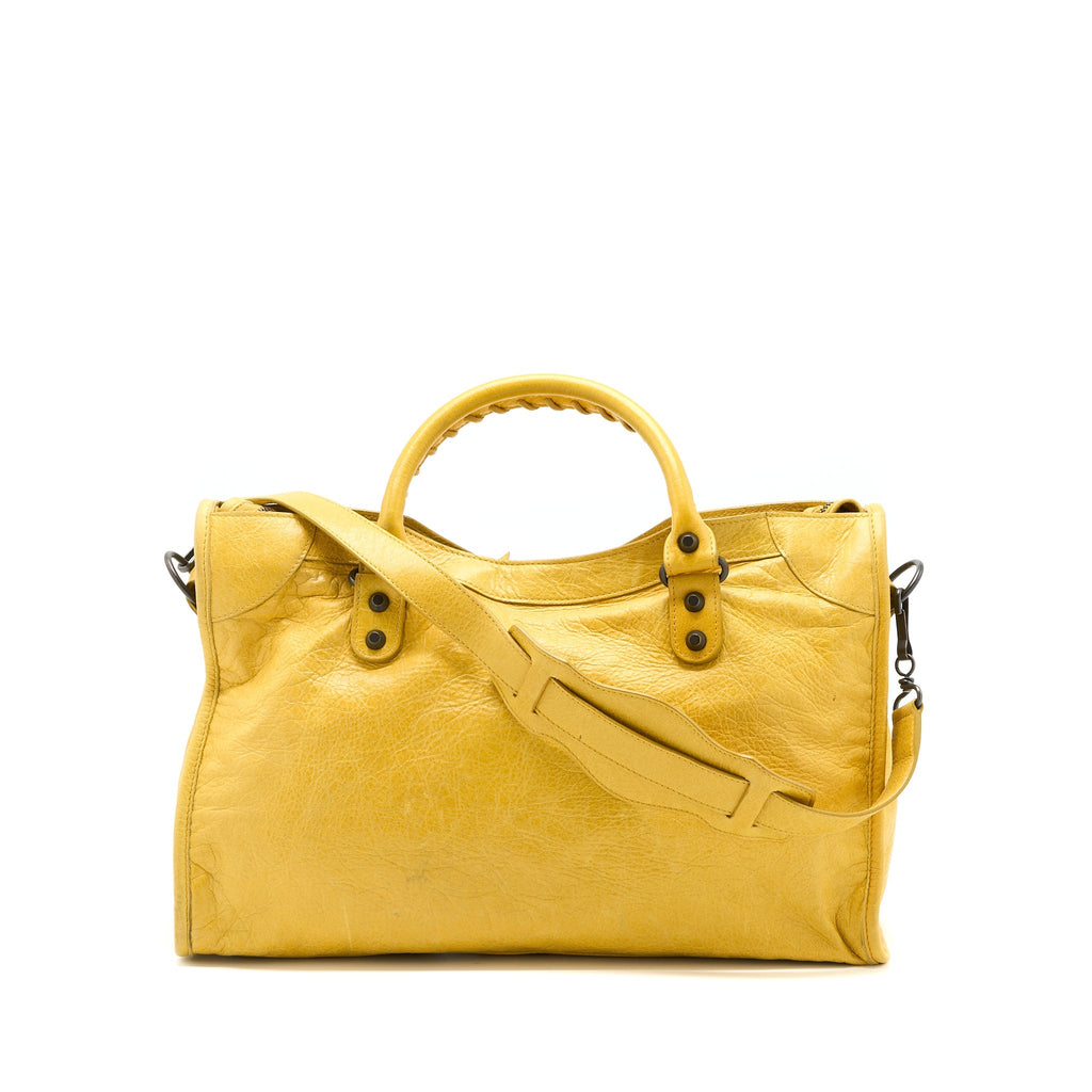 balenciaga-classic-city-bag-lambskin-yellow-black-hardware