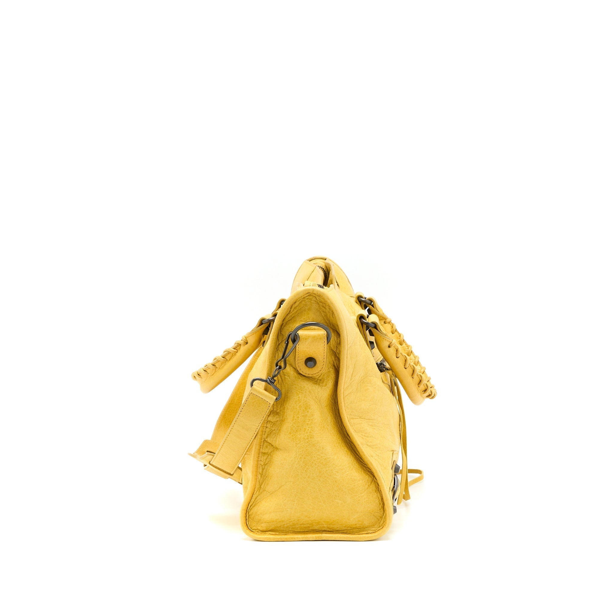 balenciaga-classic-city-bag-lambskin-yellow-black-hardware