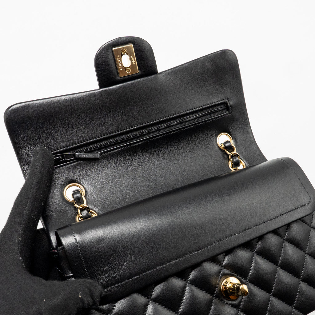 chanel-small-classic-double-flap-bag-lambskin-black-lghw-microchip