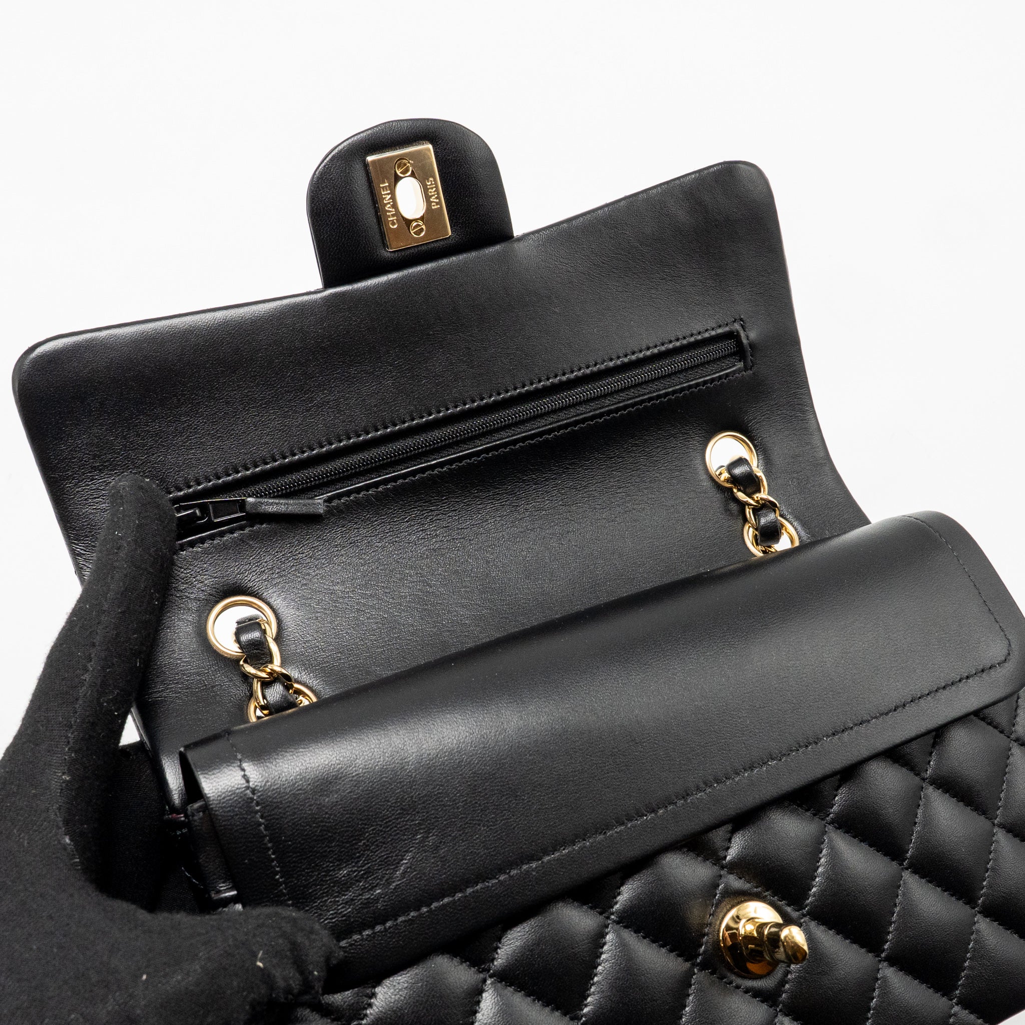 chanel-small-classic-double-flap-bag-lambskin-black-lghw-microchip
