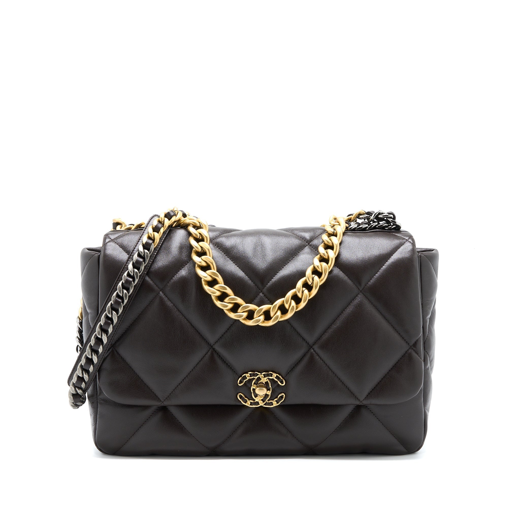 chanel-21a-maxi-19-flap-bag-lambskin-dark-brown-multicolour-hardware-microchip