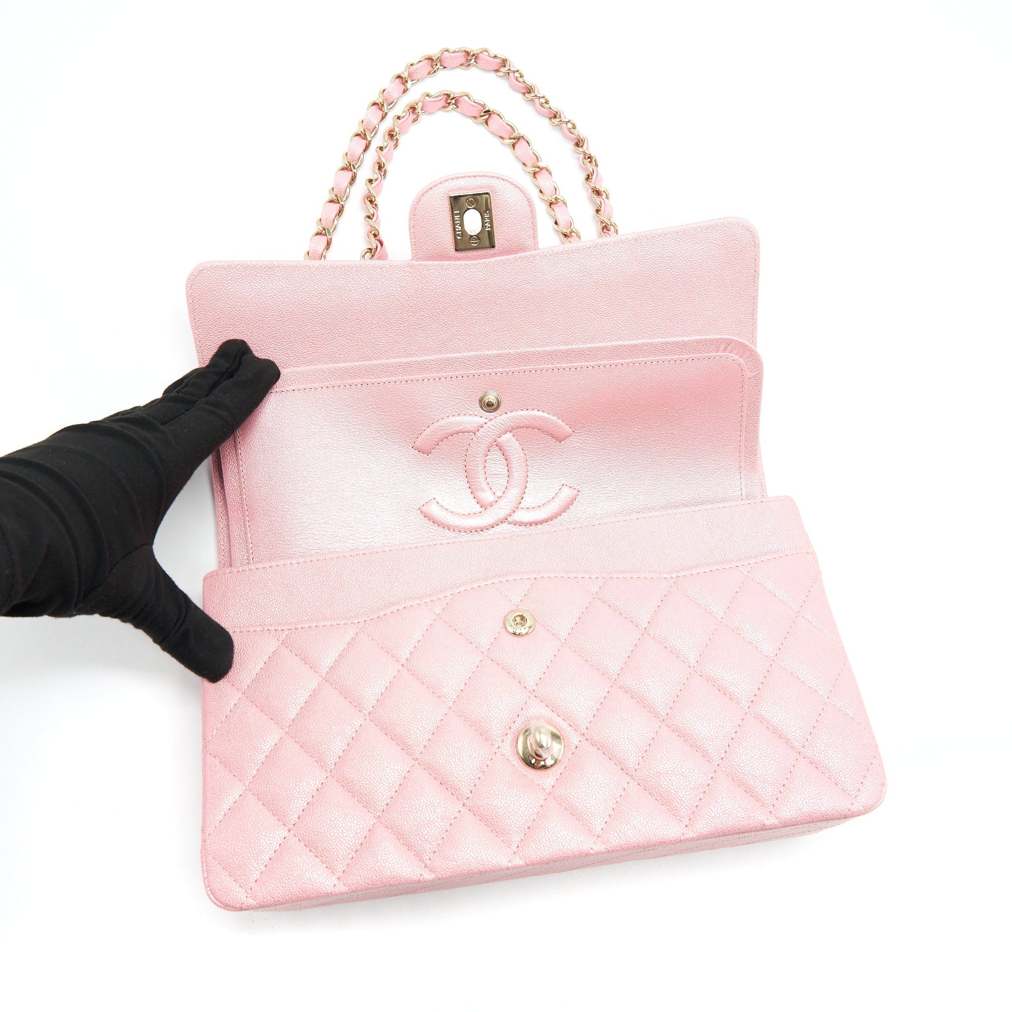 chanel-iridescent-pearly-pink-medium-classic-double-flap-bag-caviar-with-lghw-1