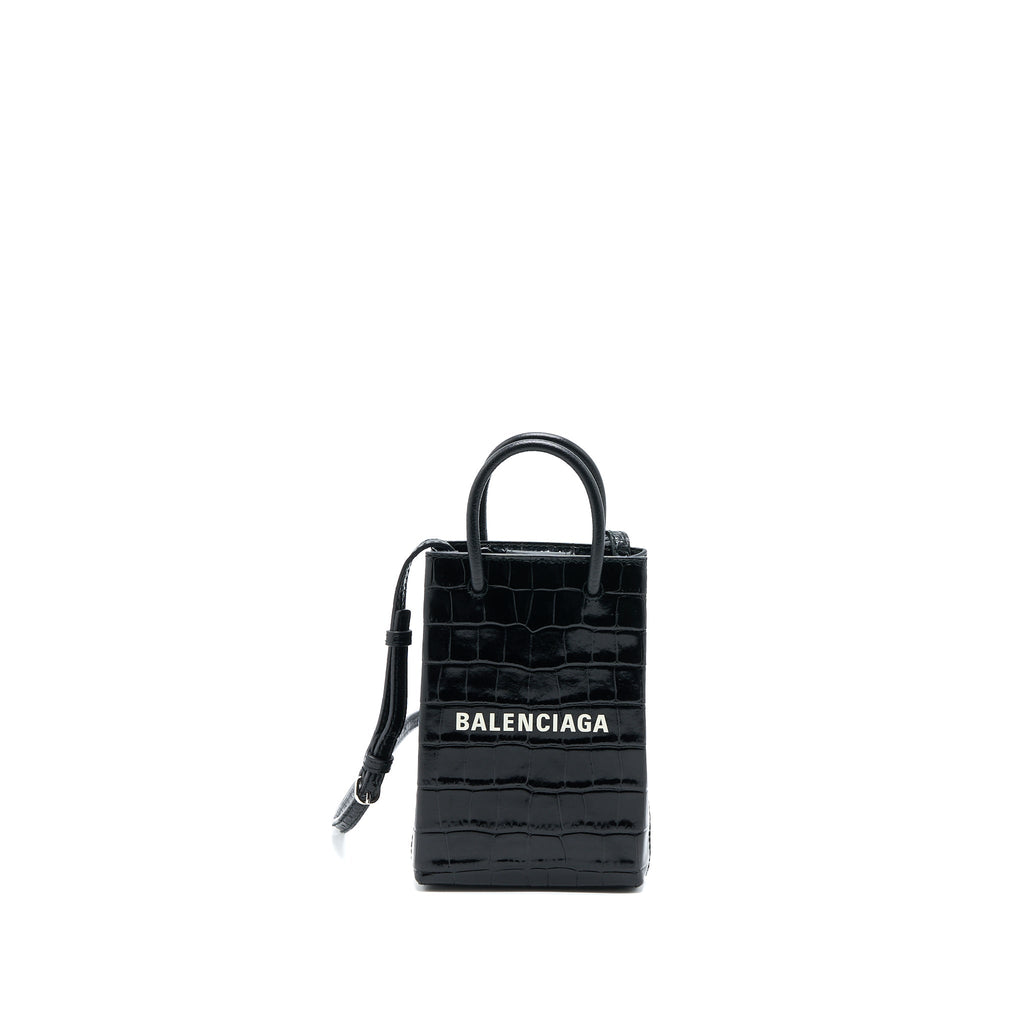 balenciaga-mini-shopping-phone-pouch-coro-emboss-calfskin-black-shw