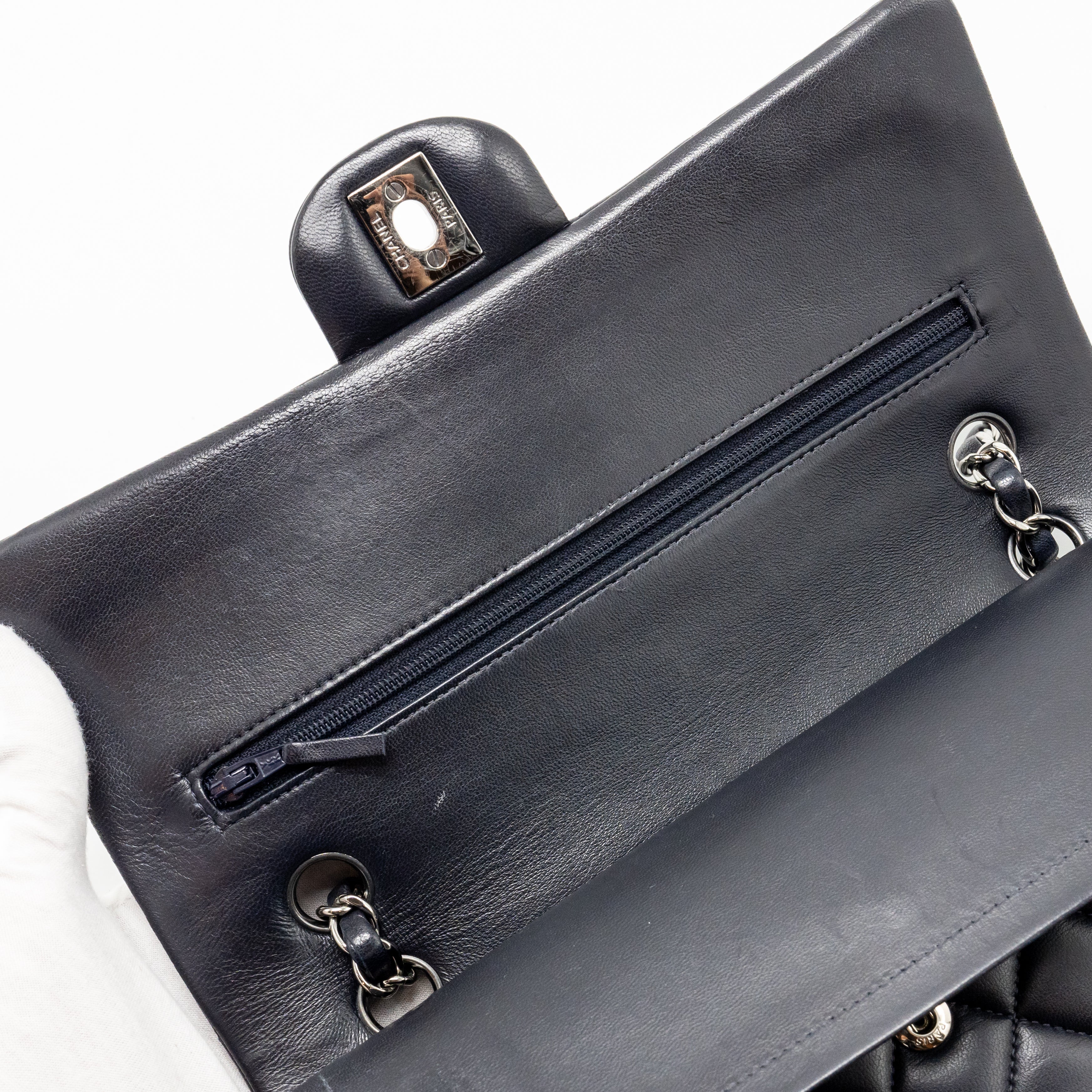 chanel-medium-classic-double-flap-bag-lambskin-dark-blue-shw