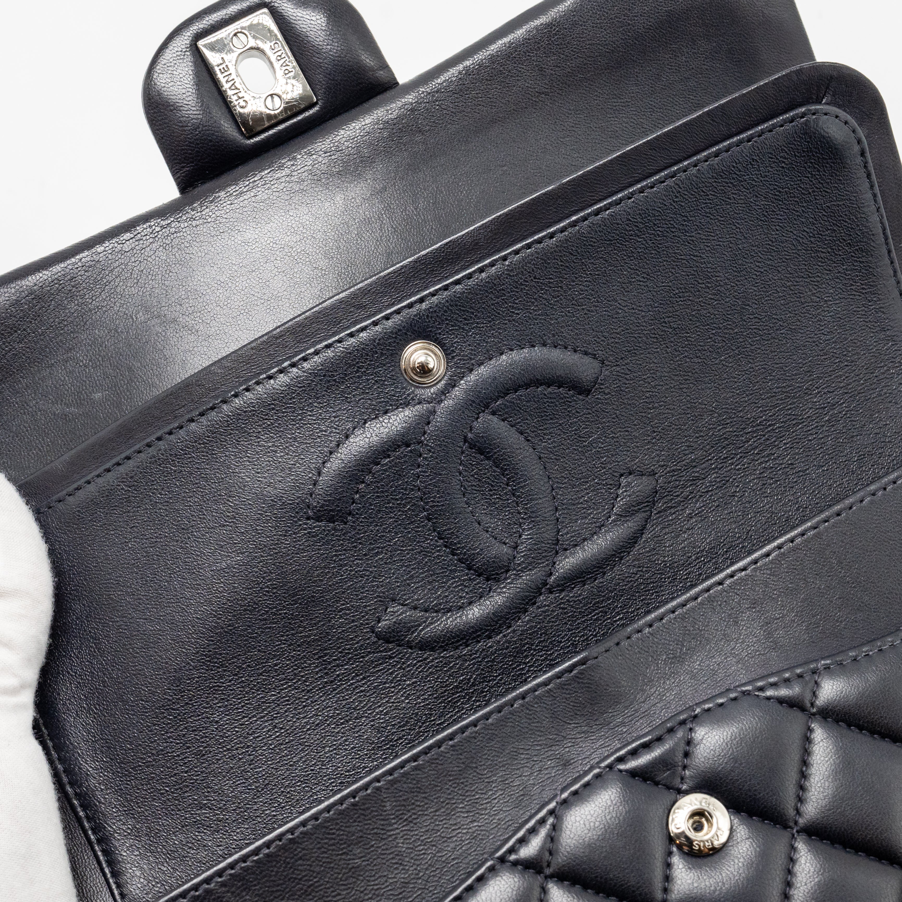 chanel-medium-classic-double-flap-bag-lambskin-dark-blue-shw