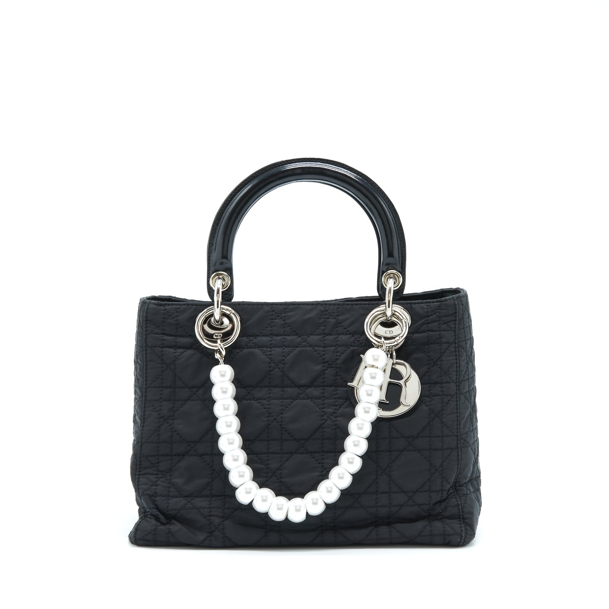 dior-vintage-medium-lady-dior-nylon-fabric-black-shw