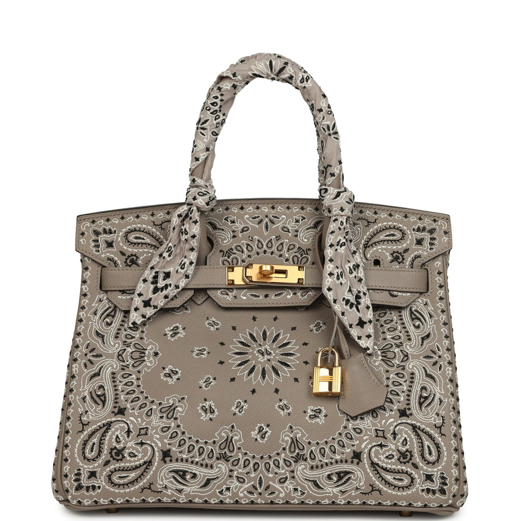 Jay Ahr Birkin 30 Gris Asphalte Epsom Bandana Embroidery Gold Hardware Bag