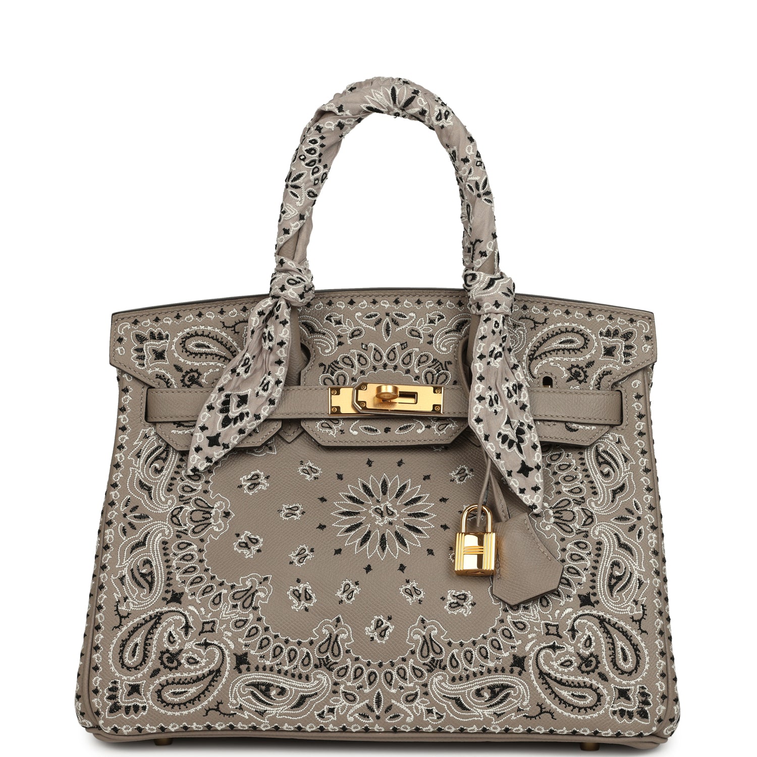 Jay Ahr Birkin 30 Gris Asphalte Epsom Bandana Embroidery Gold Hardware Bag