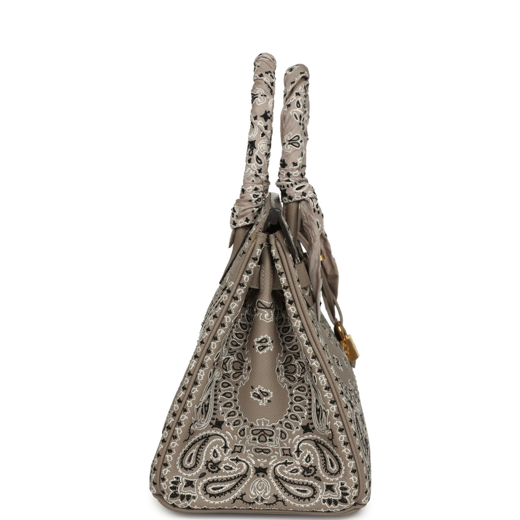Jay Ahr Birkin 30 Gris Asphalte Epsom Bandana Embroidery Gold Hardware Bag