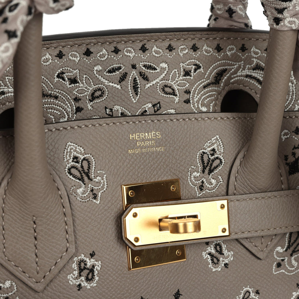 Jay Ahr Birkin 30 Gris Asphalte Epsom Bandana Embroidery Gold Hardware Bag