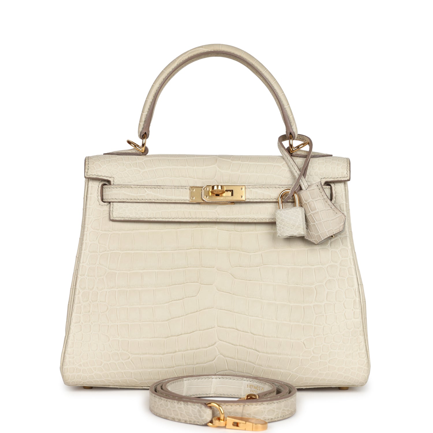 Kelly Retourne 25 Beton Matte Alligator Gold Hardware Bag