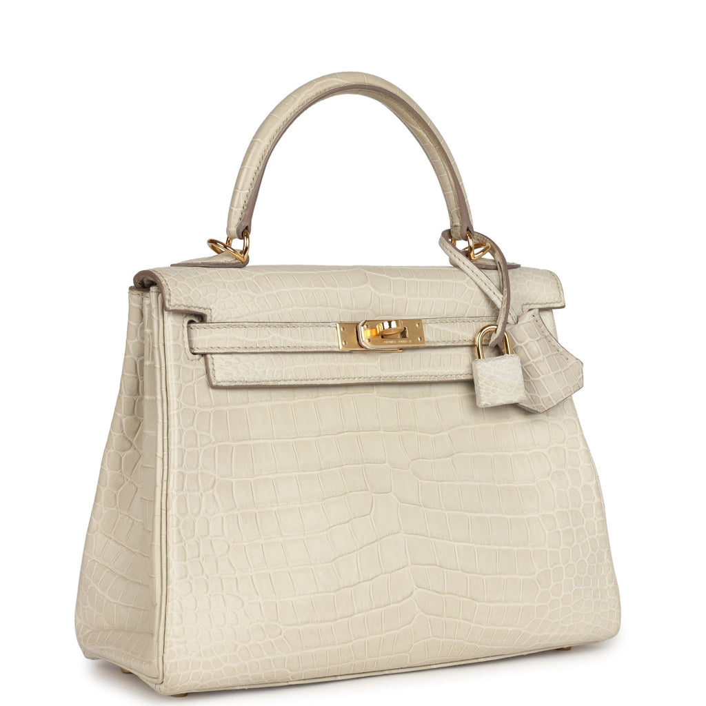 Kelly Retourne 25 Beton Matte Alligator Gold Hardware Bag