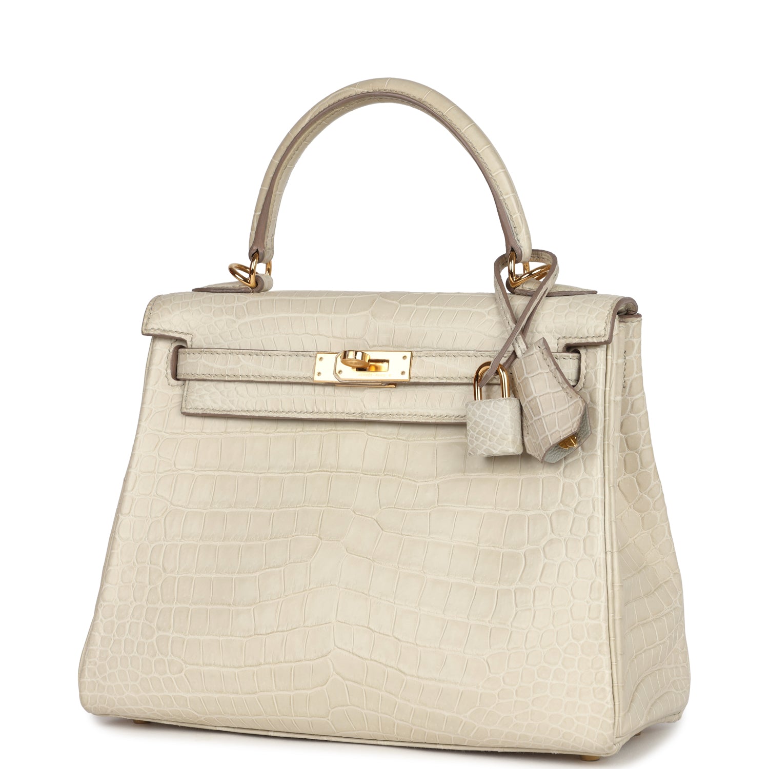Kelly Retourne 25 Beton Matte Alligator Gold Hardware Bag