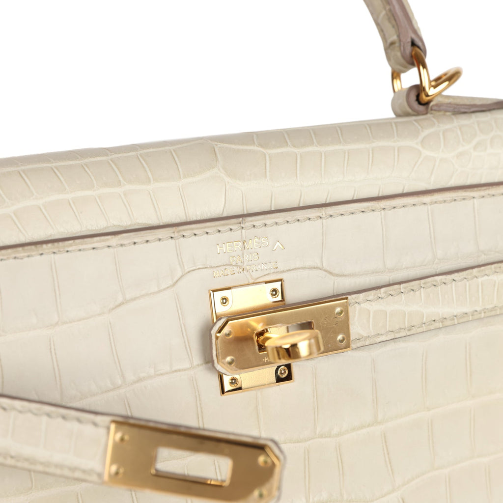 Kelly Retourne 25 Beton Matte Alligator Gold Hardware Bag