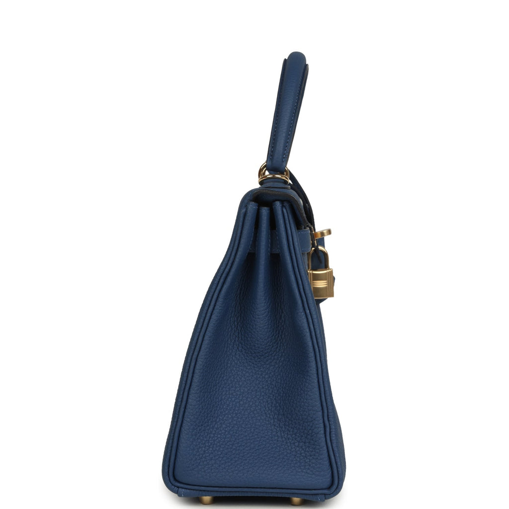 Kelly Retourne 25 Bleu Tie Togo Permabrass Hardware Bag