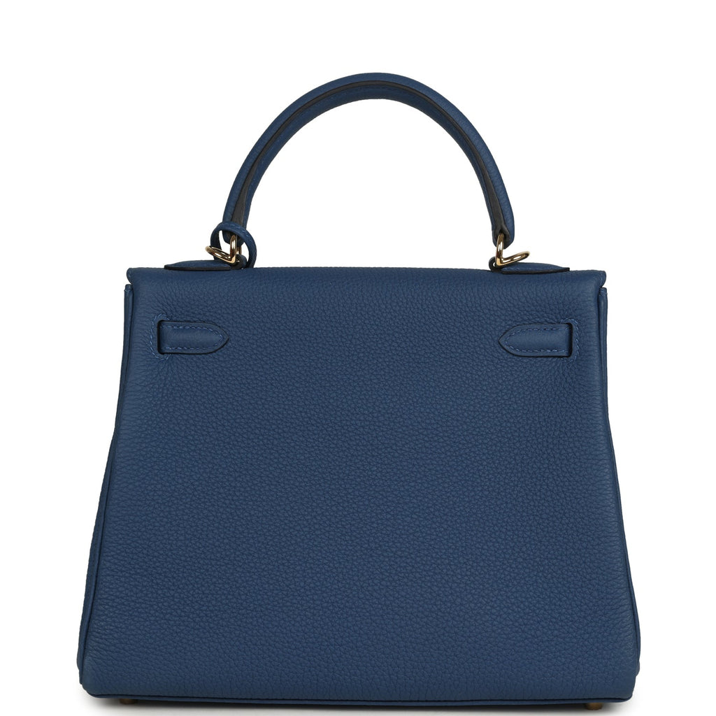 Kelly Retourne 25 Bleu Tie Togo Permabrass Hardware Bag