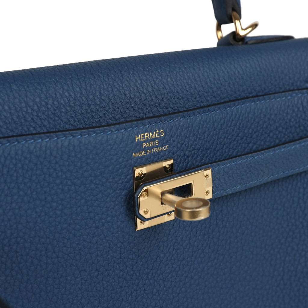 Kelly Retourne 25 Bleu Tie Togo Permabrass Hardware Bag