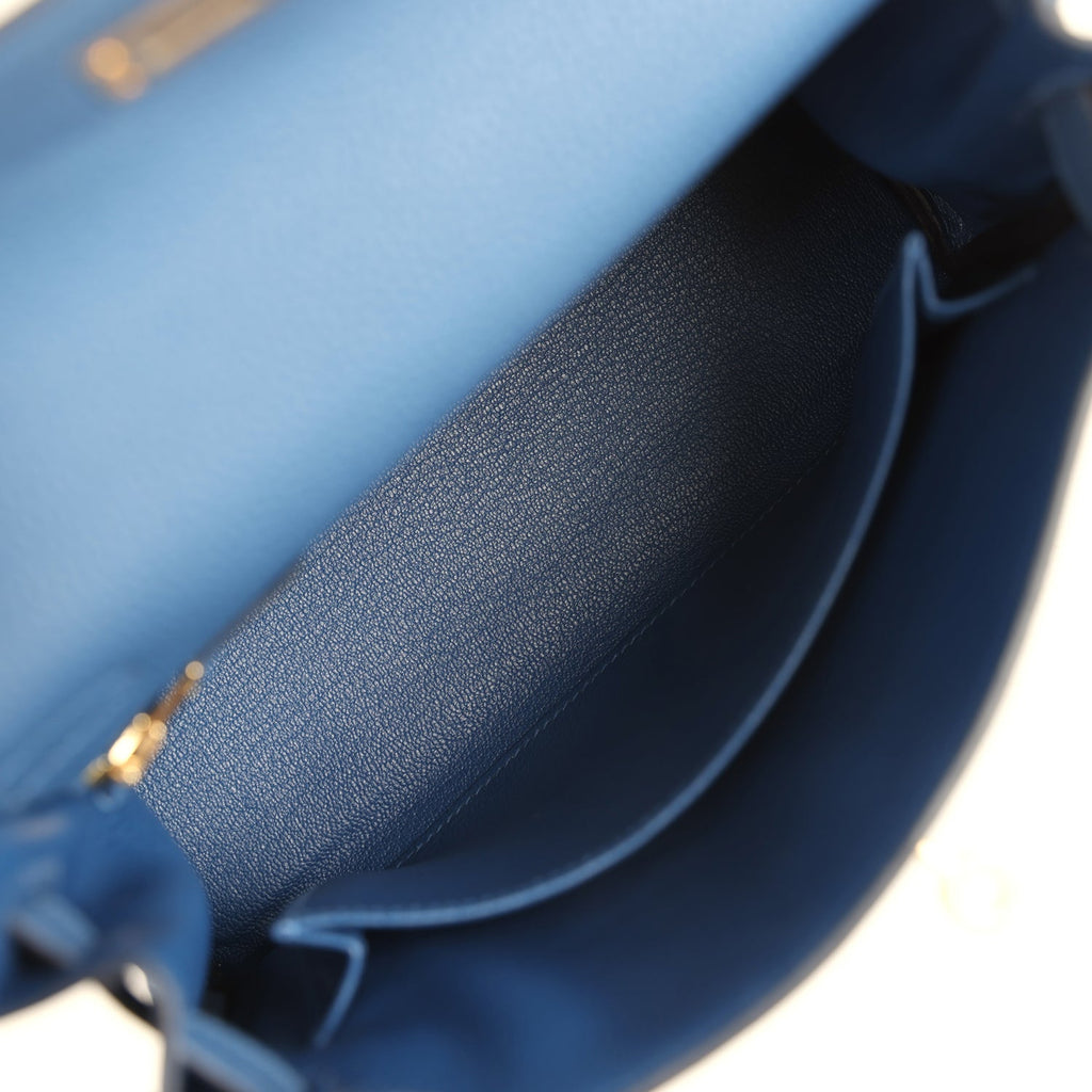 Kelly Retourne 25 Bleu Tie Togo Permabrass Hardware Bag