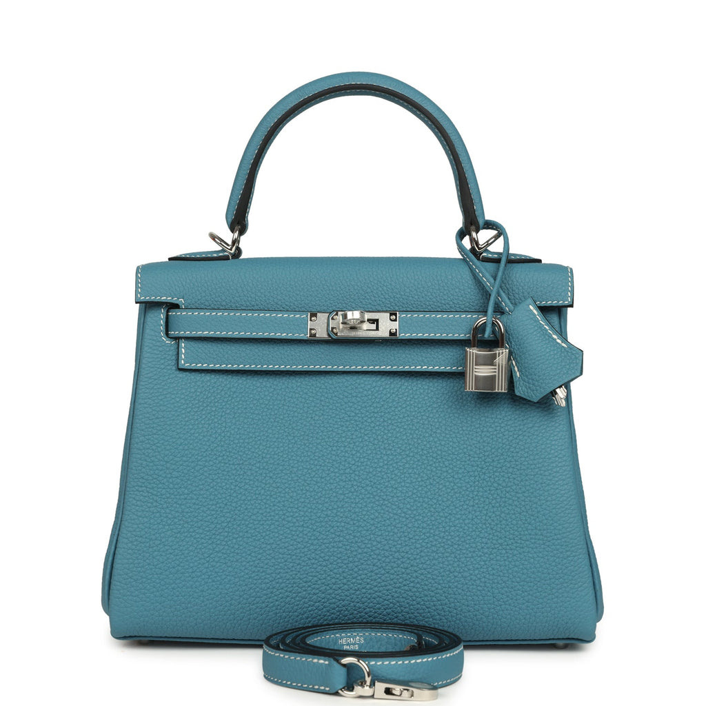 Kelly Retourne 25 Blue Jean Togo Palladium Hardware Bag