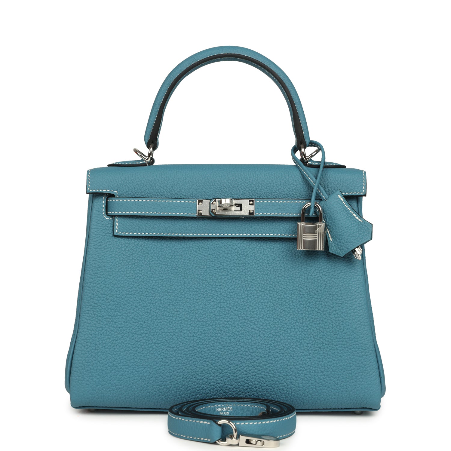Kelly Retourne 25 Blue Jean Togo Palladium Hardware Bag